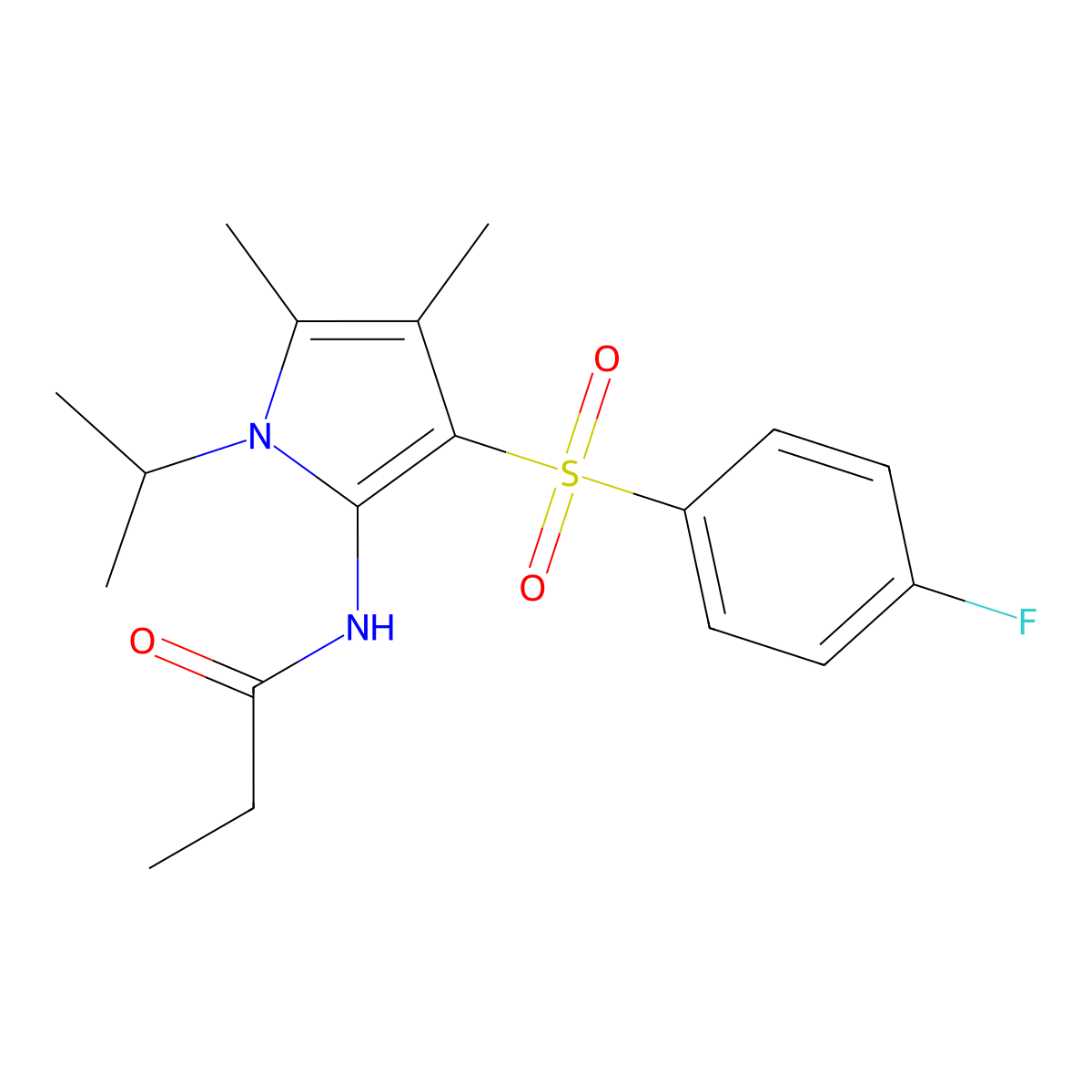 N-{3-[(4-fluorophenyl)sulfonyl]-4,5-dimethyl-1-(propan-2-yl)-1H-pyrrol-2-yl}propanamide molecular structure, CAS 1010900-11-4