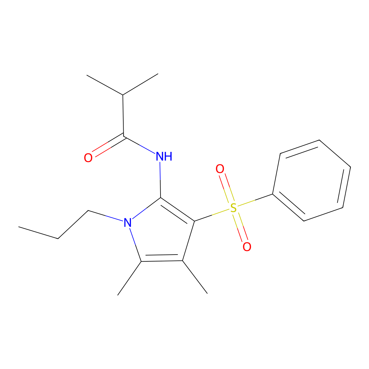N-[4,5-dimethyl-3-(phenylsulfonyl)-1-propyl-1H-pyrrol-2-yl]-2-methylpropanamide molecular structure, CAS 1010900-29-4