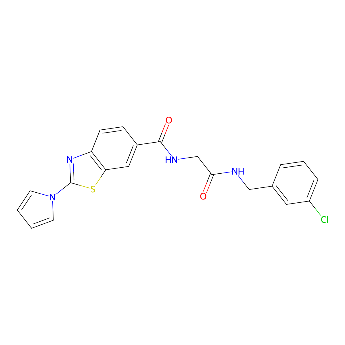 N-{2-[(3-chlorobenzyl)amino]-2-oxoethyl}-2-(1H-pyrrol-1-yl)-1,3-benzothiazole-6-carboxamide molecular structure, CAS 1010900-38-5