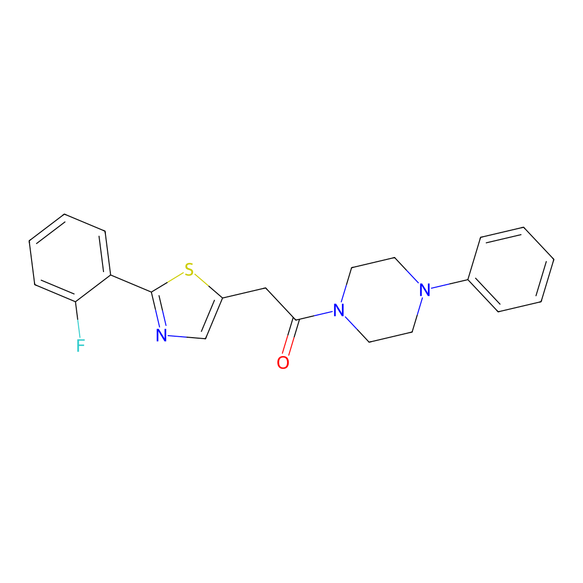 2-[2-(2-Fluorophenyl)-1,3-thiazol-5-yl]-1-(4-phenylpiperazin-1-yl)ethanone molecular structure, CAS 1010900-39-6