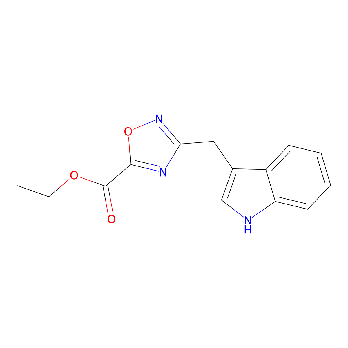 ethyl 3-(1H-indol-3-ylmethyl)-1,2,4-oxadiazole-5-carboxylate molecular structure, CAS 1010900-45-4