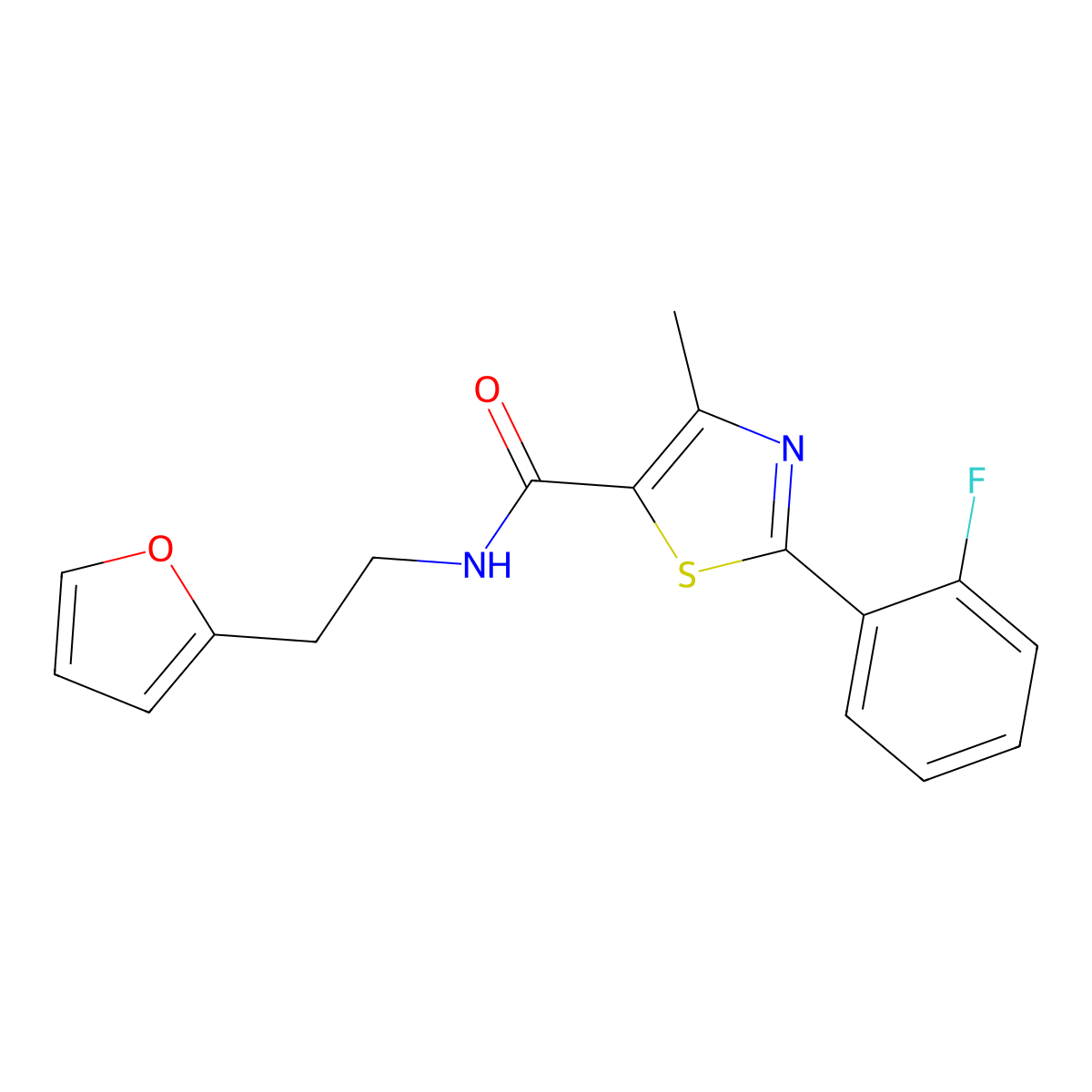 2-(2-fluorophenyl)-N-[2-(furan-2-yl)ethyl]-4-methyl-1,3-thiazole-5-carboxamide molecular structure, CAS 1010900-58-9