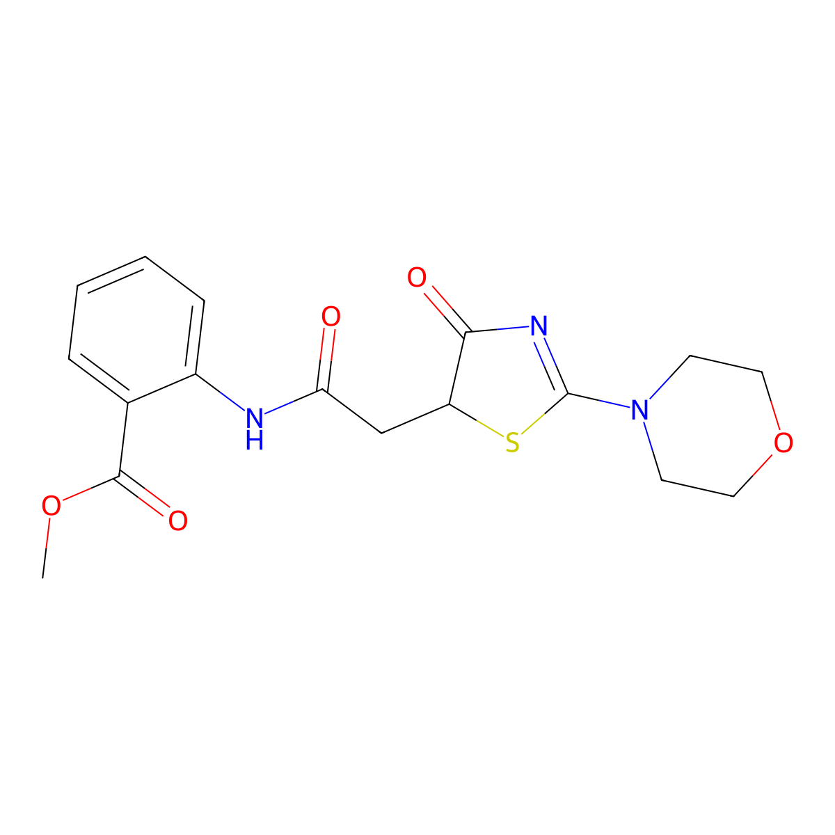 Methyl 2-({[2-(morpholin-4-yl)-4-oxo-4,5-dihydro-1,3-thiazol-5-yl]acetyl}amino)benzoate molecular structure, CAS 1010900-62-5