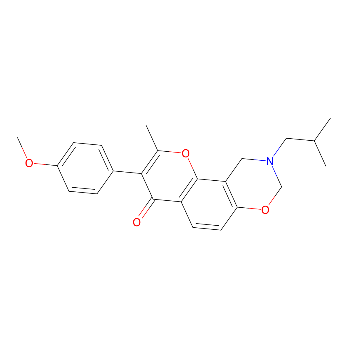 9-isobutyl-3-(4-methoxyphenyl)-2-methyl-9,10-dihydrochromeno[8,7-e][1,3]oxazin-4(8H)-one molecular structure, CAS 1010900-70-5