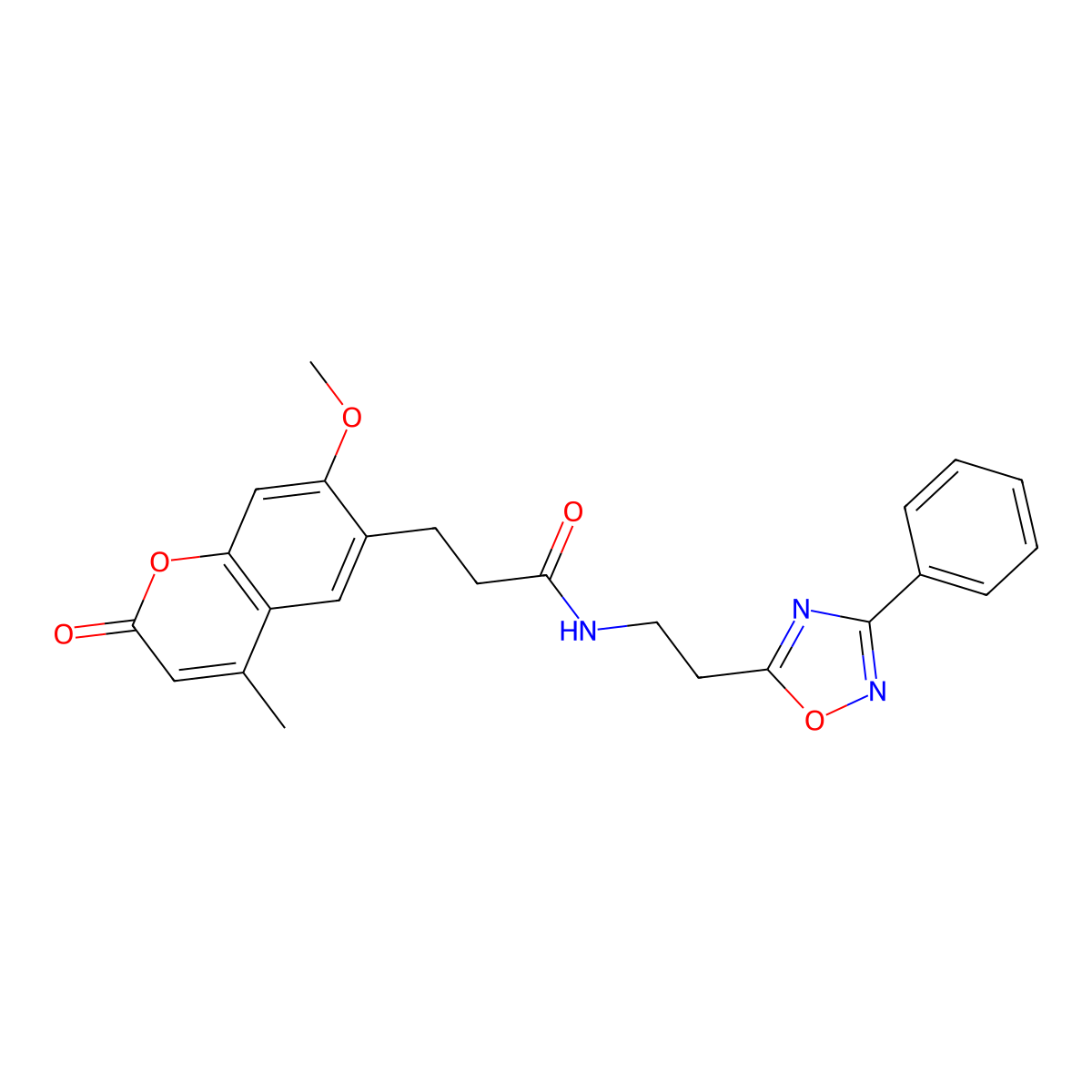3-(7-methoxy-4-methyl-2-oxo-2H-chromen-6-yl)-N-(2-(3-phenyl-1,2,4-oxadiazol-5-yl)ethyl)propanamide molecular structure, CAS 1010900-89-6