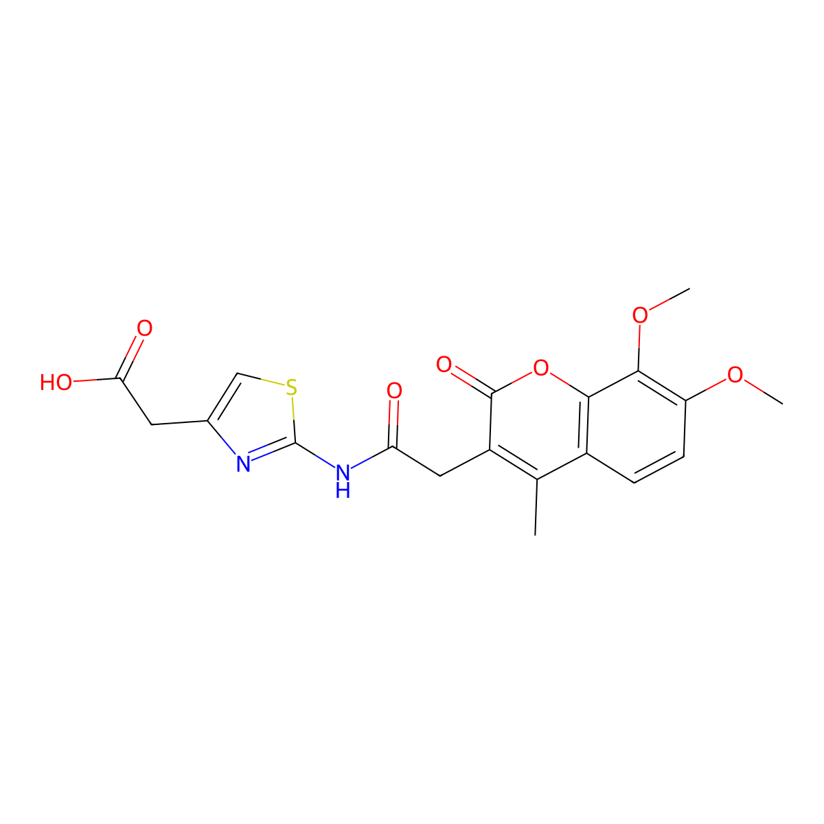 (2-{[(7,8-dimethoxy-4-methyl-2-oxo-2H-chromen-3-yl)acetyl]amino}-1,3-thiazol-4-yl)acetic acid molecular structure, CAS 1010901-20-8