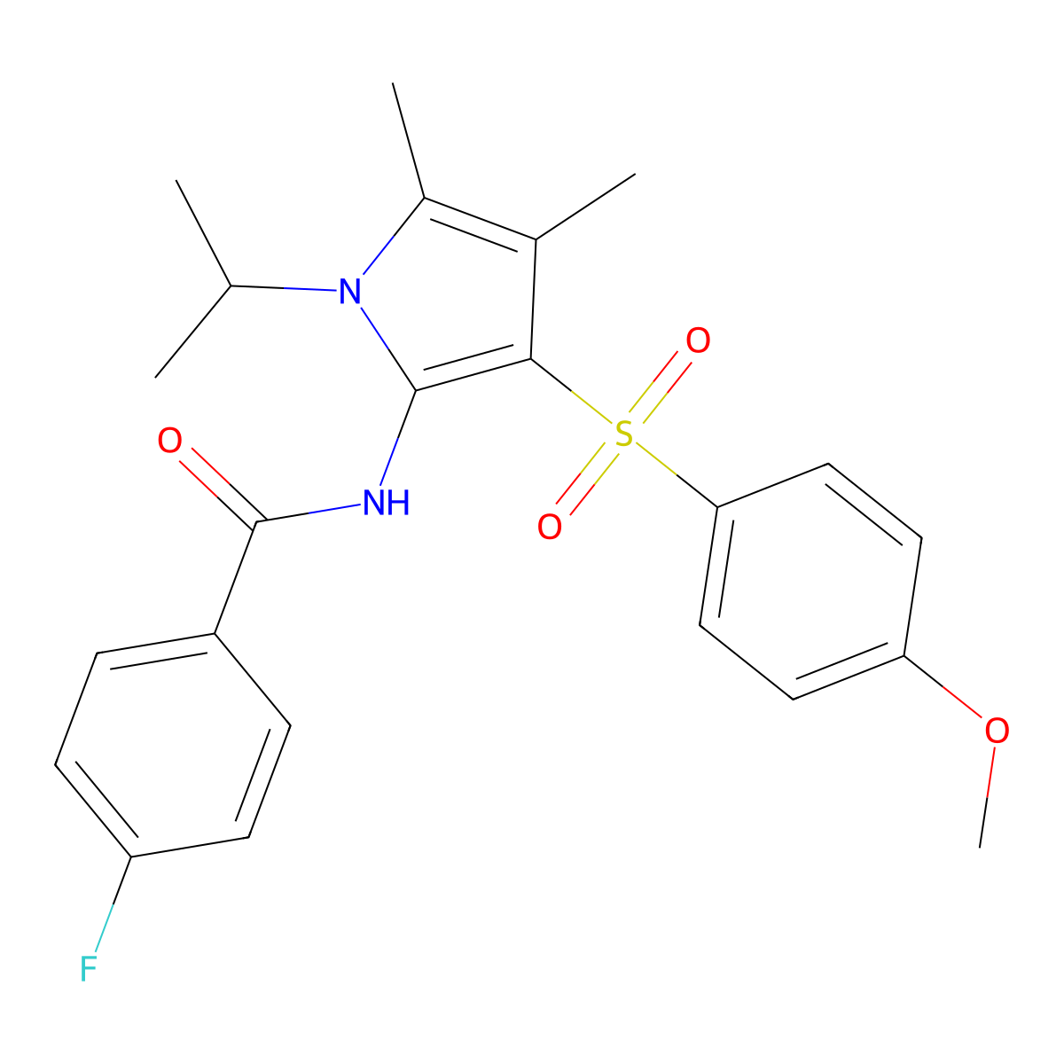 4-fluoro-N-{3-[(4-methoxyphenyl)sulfonyl]-4,5-dimethyl-1-(propan-2-yl)-1H-pyrrol-2-yl}benzamide molecular structure, CAS 1010901-44-6