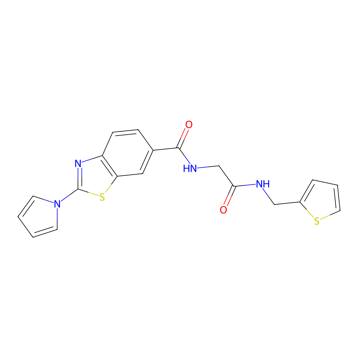 N-{2-oxo-2-[(thiophen-2-ylmethyl)amino]ethyl}-2-(1H-pyrrol-1-yl)-1,3-benzothiazole-6-carboxamide molecular structure, CAS 1010901-45-7