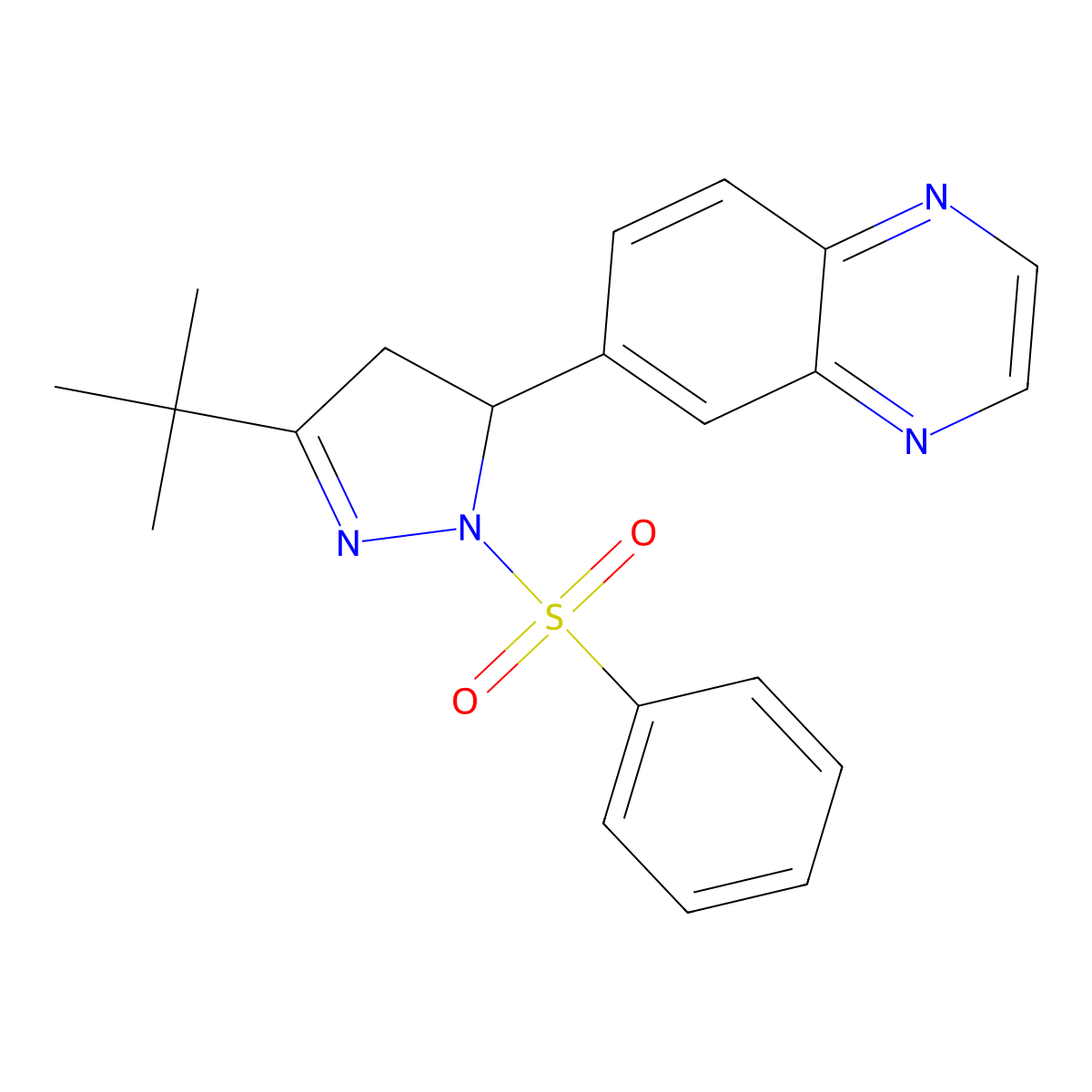 6-(3-(tert-butyl)-1-(phenylsulfonyl)-4,5-dihydro-1H-pyrazol-5-yl)quinoxaline molecular structure, CAS 1010901-53-7
