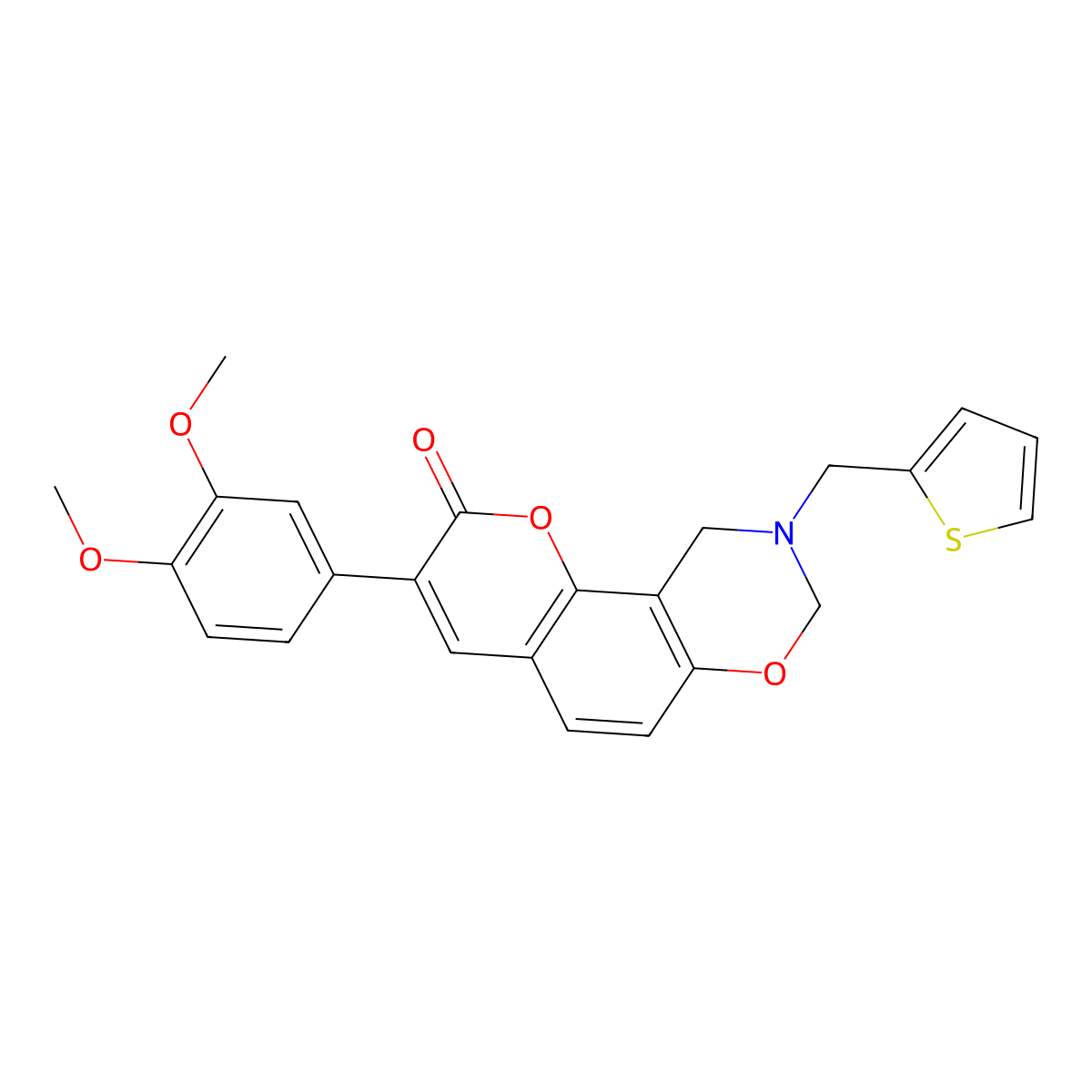 3-(3,4-dimethoxyphenyl)-9-(thiophen-2-ylmethyl)-9,10-dihydro-2H,8H-chromeno[8,7-e][1,3]oxazin-2-one molecular structure, CAS 1010901-57-1