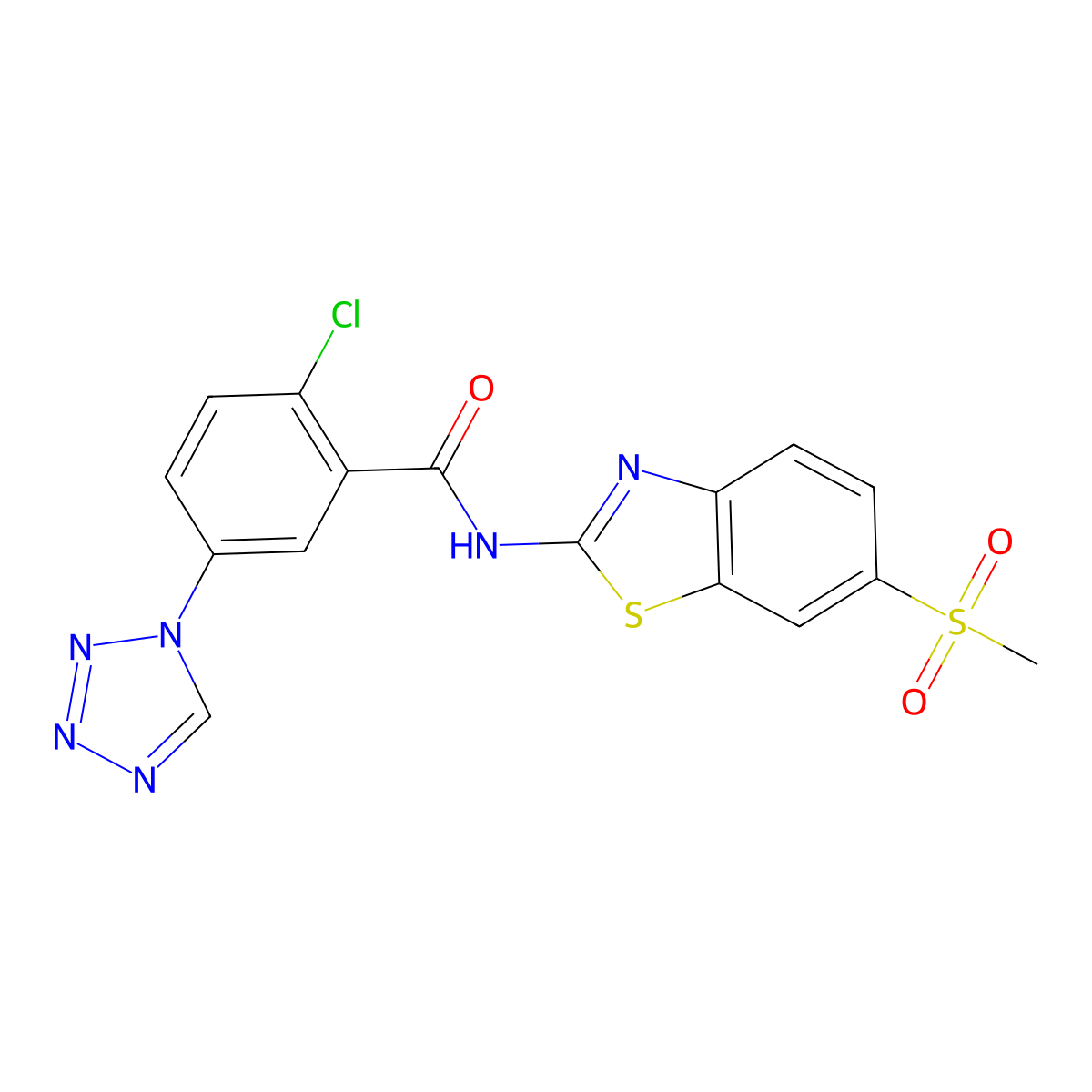 2-chloro-N-[(2E)-6-(methylsulfonyl)-1,3-benzothiazol-2(3H)-ylidene]-5-(1H-tetrazol-1-yl)benzamide molecular structure, CAS 1010901-71-9