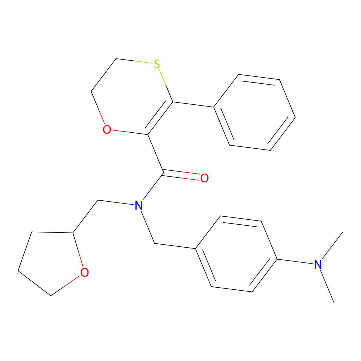 N-[4-(dimethylamino)benzyl]-3-phenyl-N-(tetrahydrofuran-2-ylmethyl)-5,6-dihydro-1,4-oxathiine-2-carboxamide molecular structure, CAS 1010901-72-0