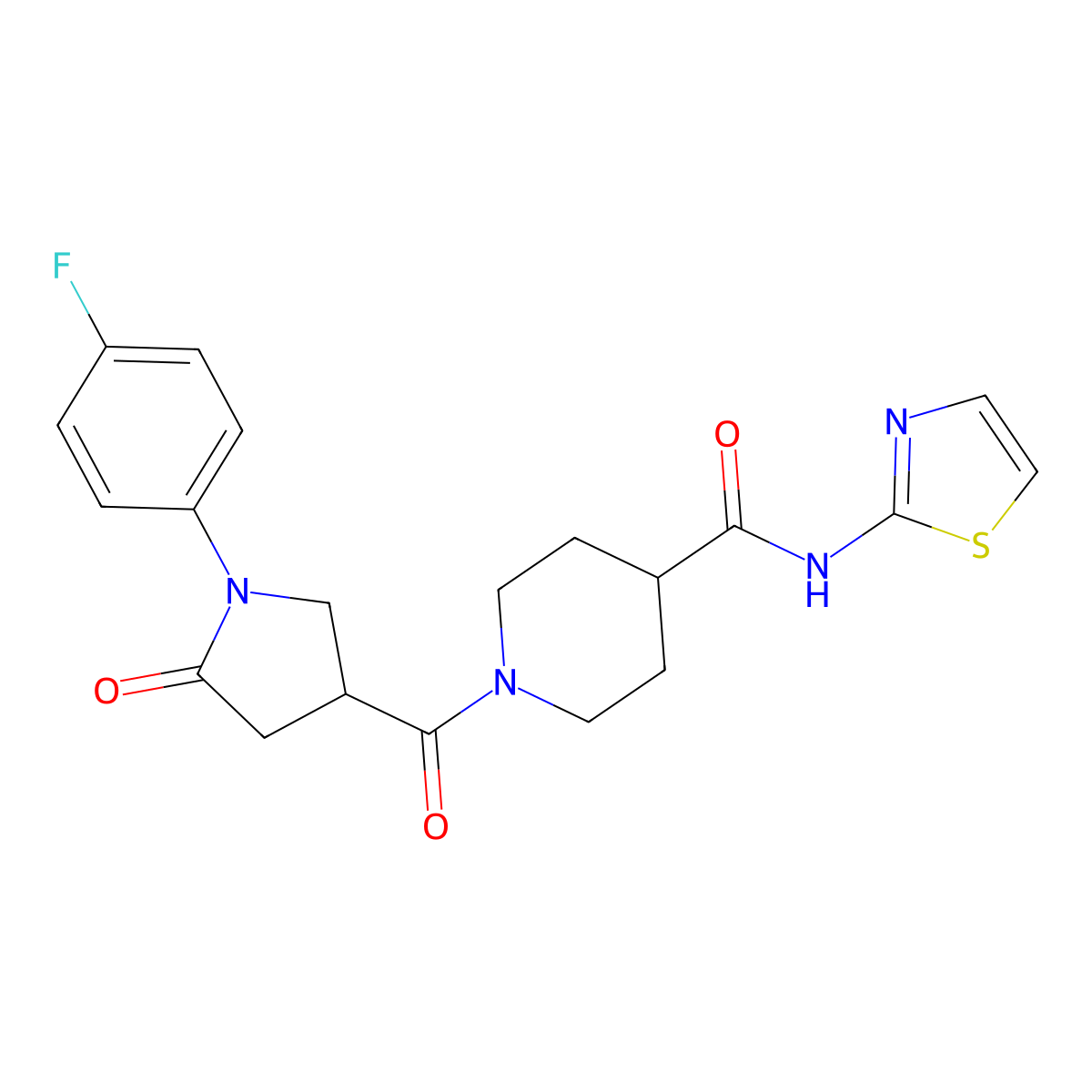 1-{[1-(4-fluorophenyl)-5-oxopyrrolidin-3-yl]carbonyl}-N-(1,3-thiazol-2-yl)piperidine-4-carboxamide molecular structure, CAS 1010901-80-0