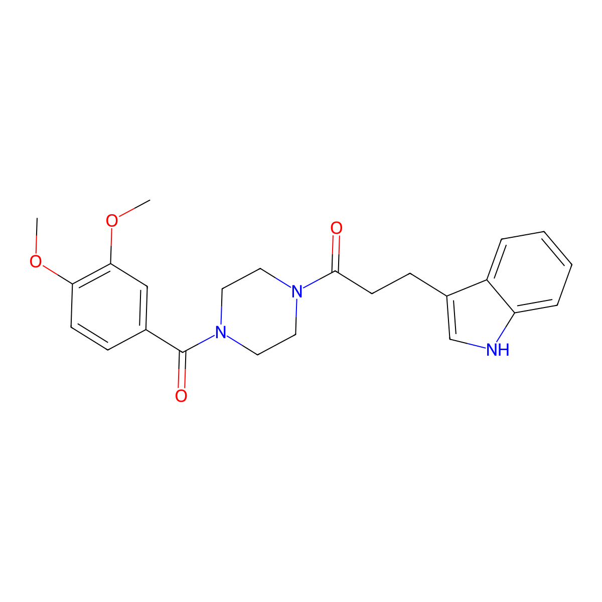 1-{4-[(3,4-dimethoxyphenyl)carbonyl]piperazin-1-yl}-3-(1H-indol-3-yl)propan-1-one molecular structure, CAS 1010901-97-9