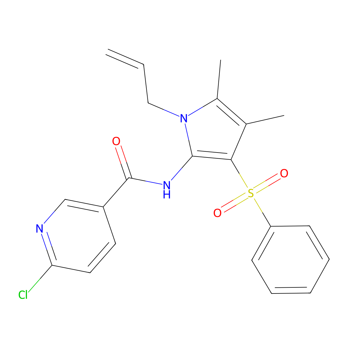 6-chloro-N-[4,5-dimethyl-3-(phenylsulfonyl)-1-(prop-2-en-1-yl)-1H-pyrrol-2-yl]pyridine-3-carboxamide molecular structure, CAS 1010902-15-4