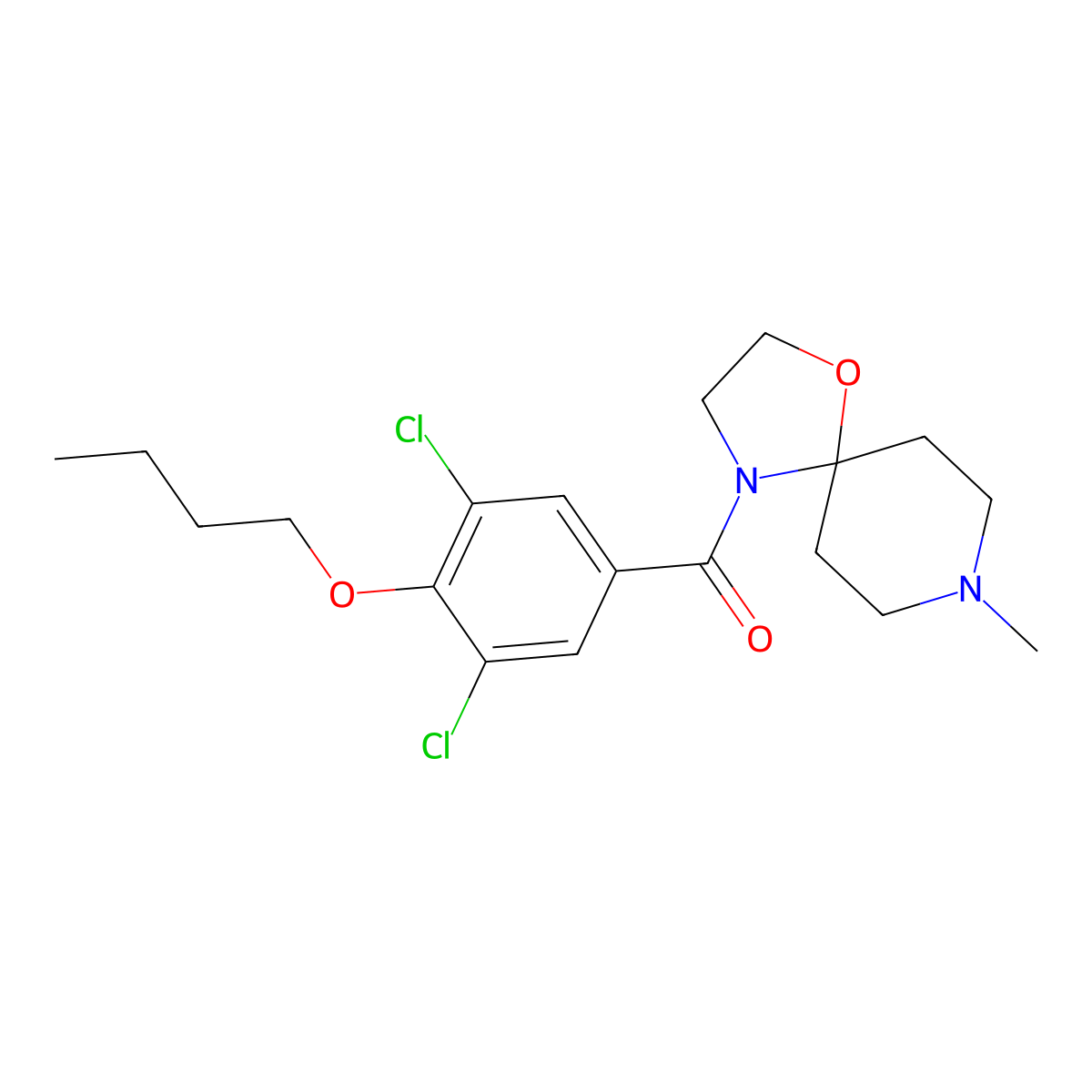 (4-Butoxy-3,5-dichlorophenyl)(8-methyl-1-oxa-4,8-diazaspiro[4.5]dec-4-yl)methanone molecular structure, CAS 1010902-16-5