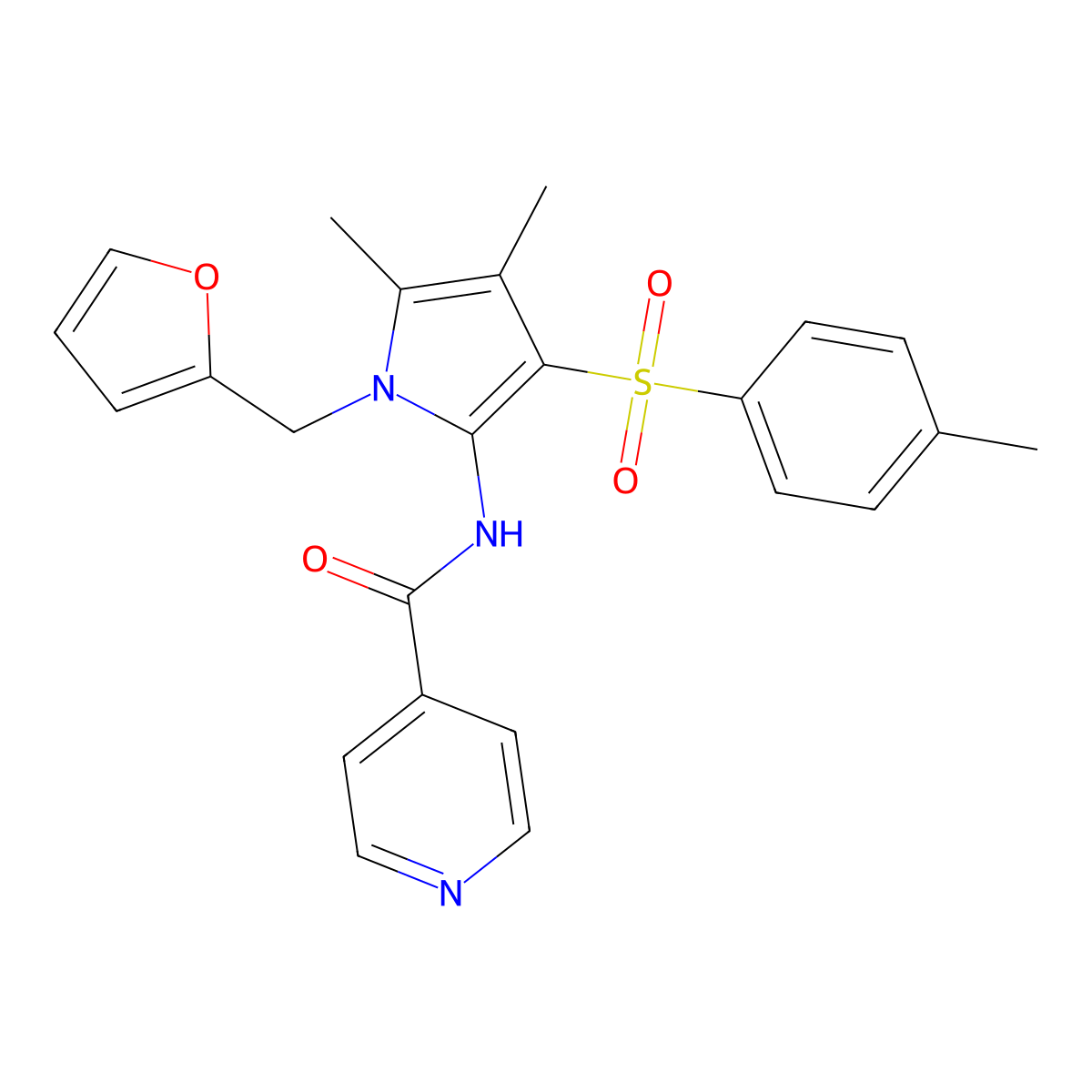 N-{1-(furan-2-ylmethyl)-4,5-dimethyl-3-[(4-methylphenyl)sulfonyl]-1H-pyrrol-2-yl}pyridine-4-carboxamide molecular structure, CAS 1010902-20-1