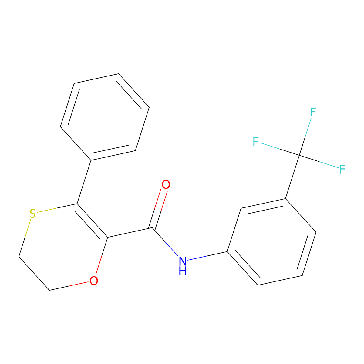 3-phenyl-N-[3-(trifluoromethyl)phenyl]-5,6-dihydro-1,4-oxathiine-2-carboxamide molecular structure, CAS 1010902-28-9