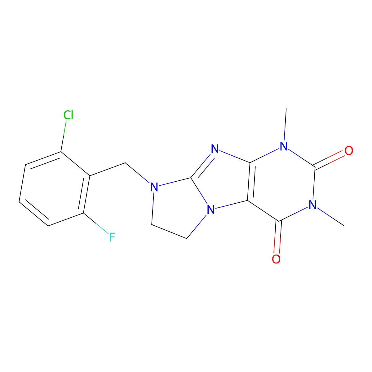 8-(2-chloro-6-fluorobenzyl)-1,3-dimethyl-7,8-dihydro-1H-imidazo[2,1-f]purine-2,4(3H,6H)-dione molecular structure, CAS 1010902-37-0