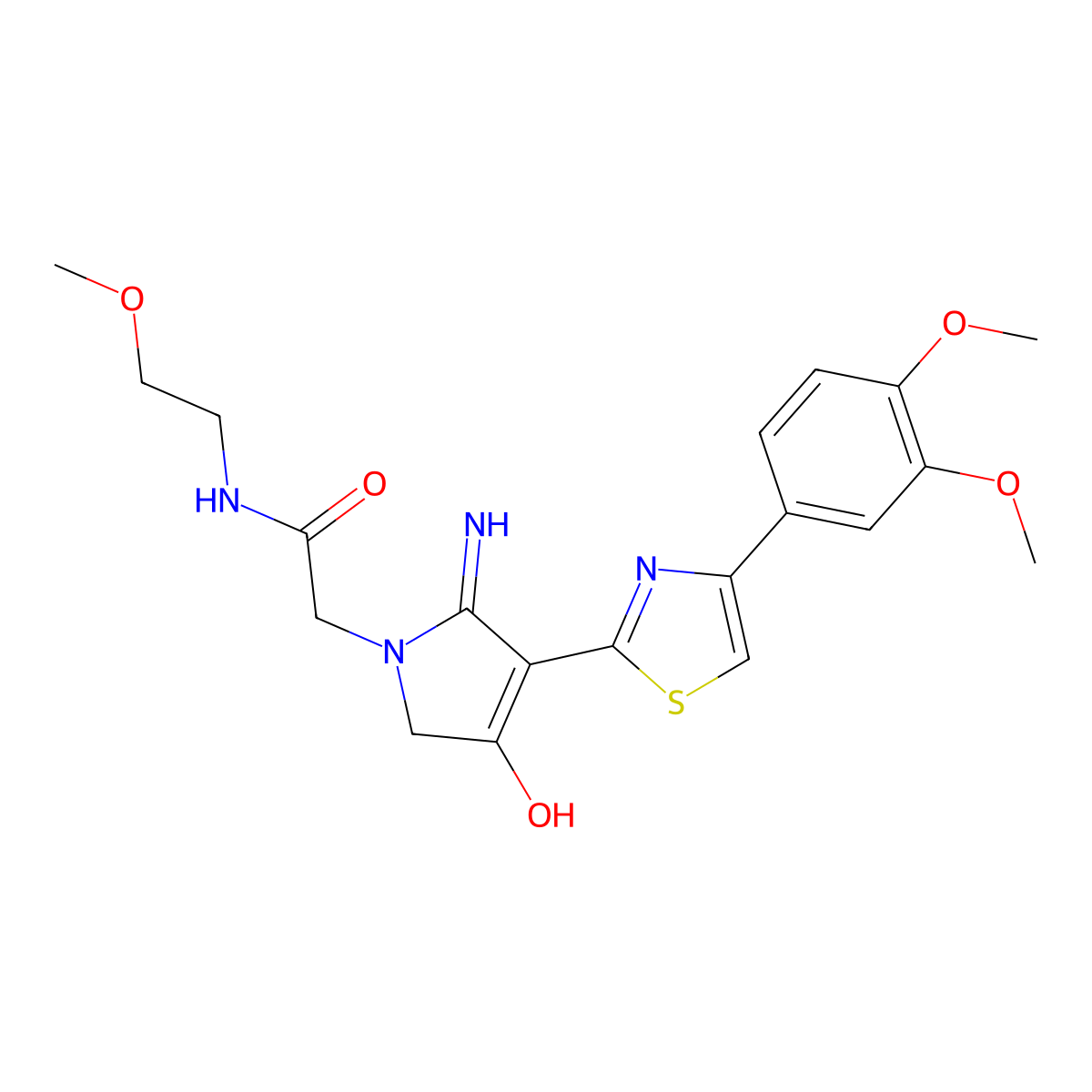 2-{3-[4-(3,4-dimethoxyphenyl)-1,3-thiazol-2-yl]-4-hydroxy-2-imino-2,5-dihydro-1H-pyrrol-1-yl}-N-(2-methoxyethyl)acetamide molecular structure, CAS 1010902-41-6