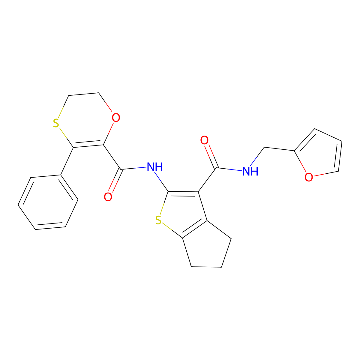 N-{3-[(furan-2-ylmethyl)carbamoyl]-5,6-dihydro-4H-cyclopenta[b]thiophen-2-yl}-3-phenyl-5,6-dihydro-1,4-oxathiine-2-carboxamide molecular structure, CAS 1010902-42-7