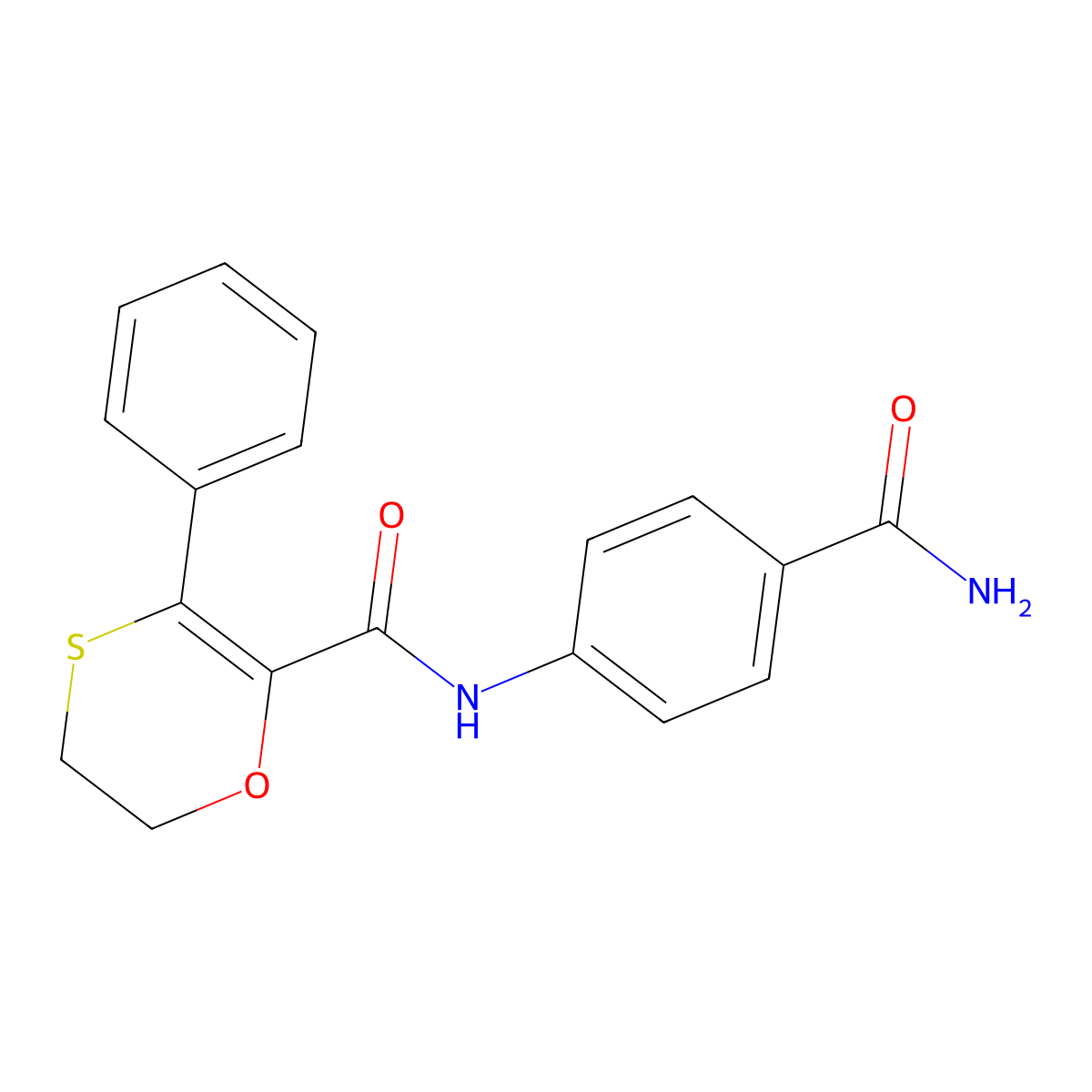N-(4-carbamoylphenyl)-3-phenyl-5,6-dihydro-1,4-oxathiine-2-carboxamide molecular structure, CAS 1010902-54-1