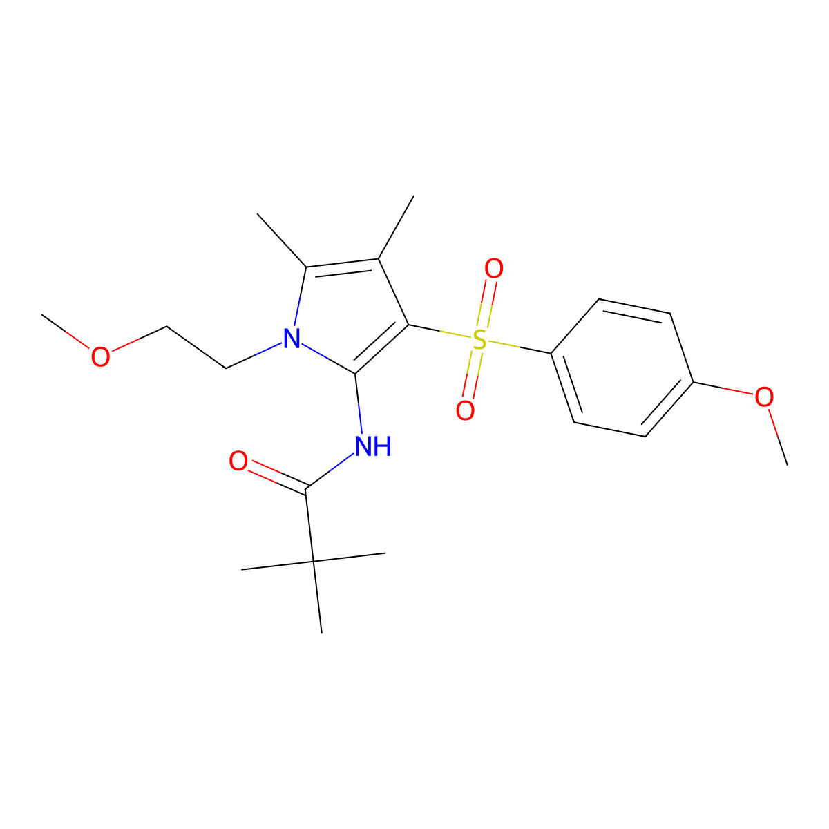 N-{1-(2-methoxyethyl)-3-[(4-methoxyphenyl)sulfonyl]-4,5-dimethyl-1H-pyrrol-2-yl}-2,2-dimethylpropanamide molecular structure, CAS 1010902-68-7