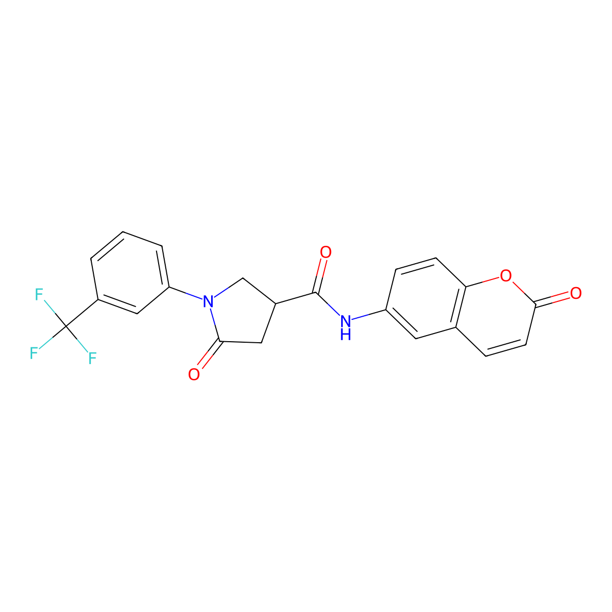 5-oxo-N-(2-oxo-2H-chromen-6-yl)-1-[3-(trifluoromethyl)phenyl]pyrrolidine-3-carboxamide molecular structure, CAS 1010902-70-1