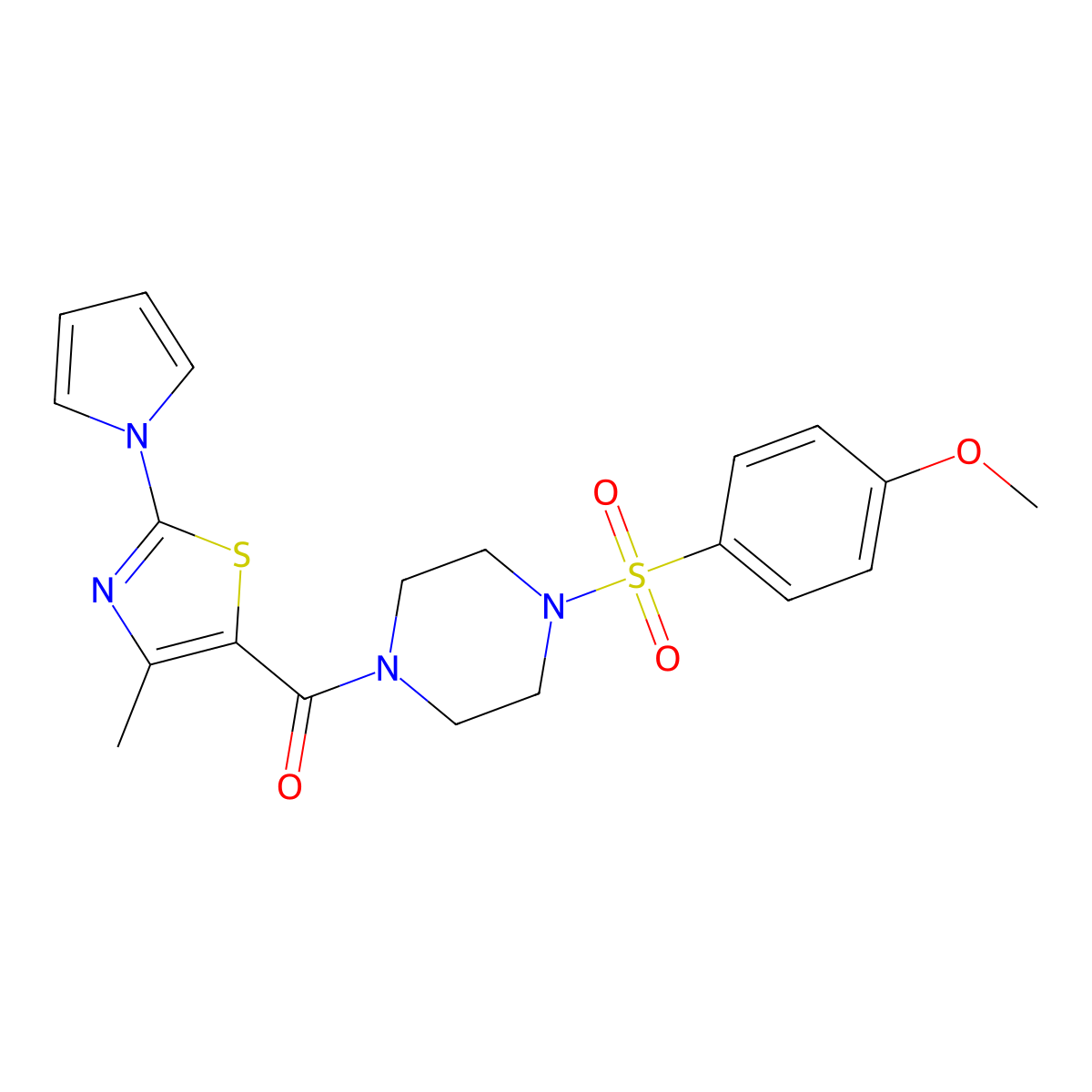 1-[(4-methoxyphenyl)sulfonyl]-4-{[4-methyl-2-(1H-pyrrol-1-yl)-1,3-thiazol-5-yl]carbonyl}piperazine molecular structure, CAS 1010902-84-7