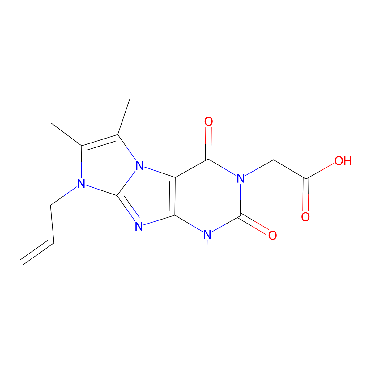 2-(1,6,7-Trimethyl-2,4-dioxo-8-prop-2-enyl-1,3,5-trihydro-4-imidazolino[1,2-h] purin-3-yl)acetic acid molecular structure, CAS 1010903-00-0
