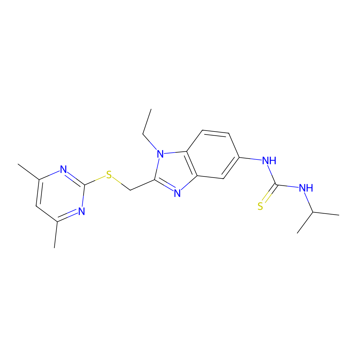 1-(2-{[(4,6-dimethylpyrimidin-2-yl)sulfanyl]methyl}-1-ethyl-1H-benzimidazol-5-yl)-3-propan-2-ylthiourea molecular structure, CAS 1010903-15-7