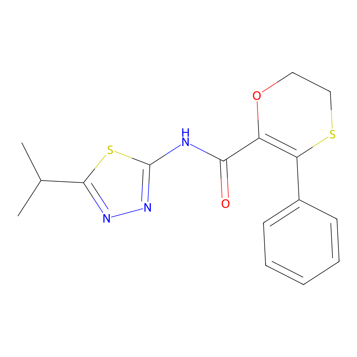 3-phenyl-N-[(2Z)-5-(propan-2-yl)-1,3,4-thiadiazol-2(3H)-ylidene]-5,6-dihydro-1,4-oxathiine-2-carboxamide molecular structure, CAS 1010903-30-6