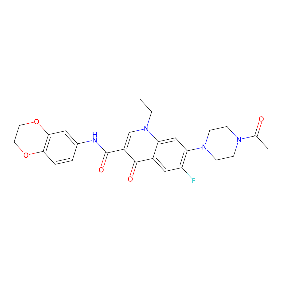 7-(4-acetylpiperazin-1-yl)-N-(2,3-dihydro-1,4-benzodioxin-6-yl)-1-ethyl-6-fluoro-4-oxo-1,4-dihydroquinoline-3-carboxamide molecular structure, CAS 1010903-38-4