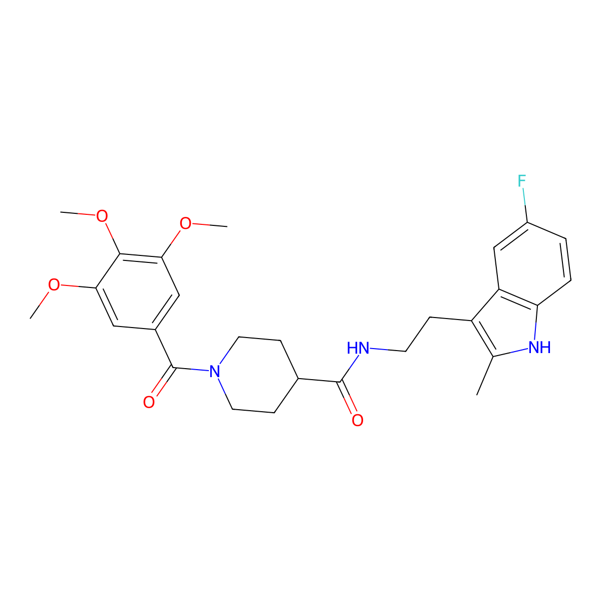 N-[2-(5-fluoro-2-methyl-1H-indol-3-yl)ethyl]-1-[(3,4,5-trimethoxyphenyl)carbonyl]piperidine-4-carboxamide molecular structure, CAS 1010903-42-0