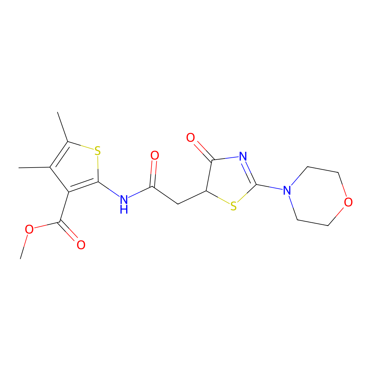 Methyl 4,5-dimethyl-2-(2-(2-morpholino-4-oxo-4,5-dihydrothiazol-5-yl)acetamido)thiophene-3-carboxylate molecular structure, CAS 1010903-43-1