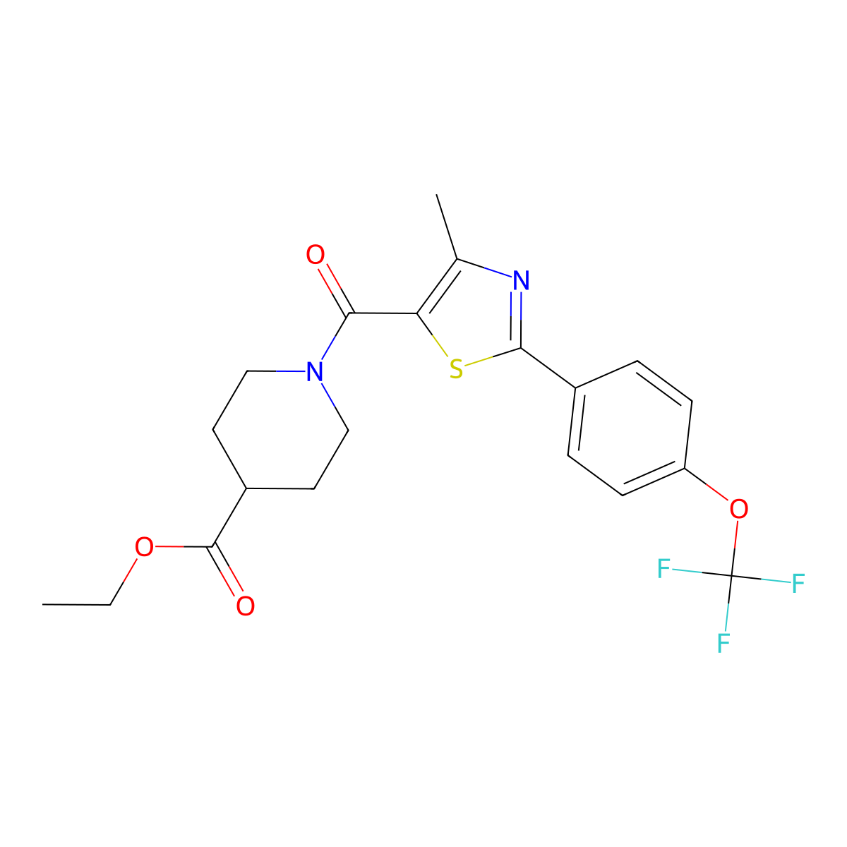 Ethyl 1-({4-methyl-2-[4-(trifluoromethoxy)phenyl]-1,3-thiazol-5-yl}carbonyl)-4-piperidinecarboxylate molecular structure, CAS 1010903-58-8