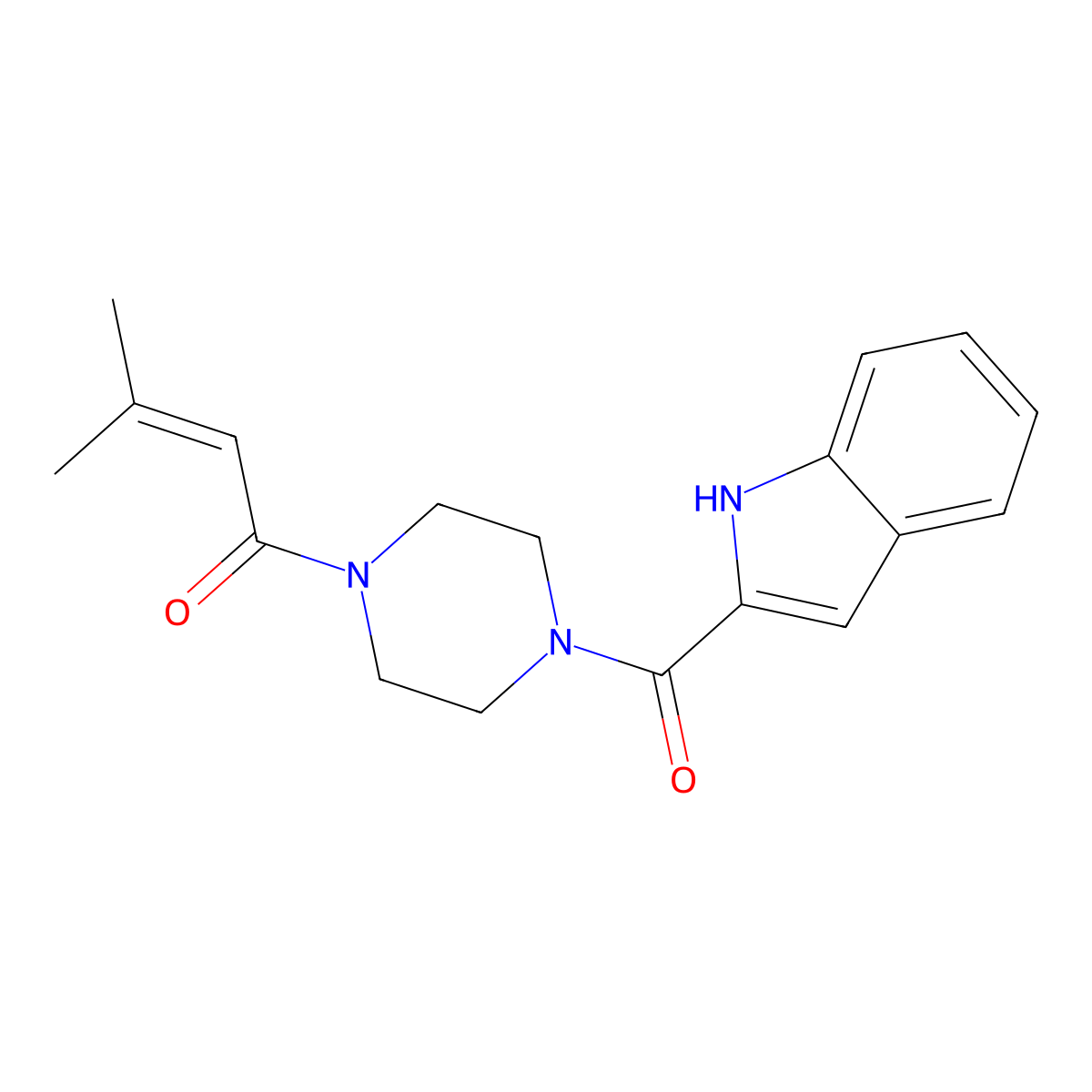 1-[4-(1H-indol-2-ylcarbonyl)piperazin-1-yl]-3-methylbut-2-en-1-one molecular structure, CAS 1010903-72-6