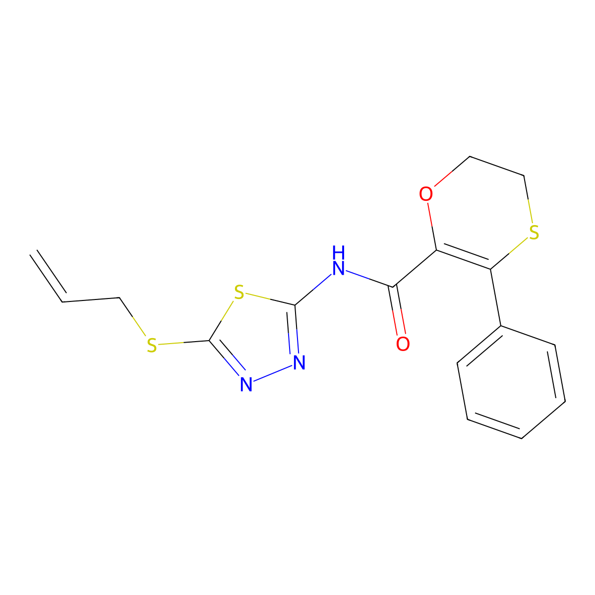 3-phenyl-N-[(2Z)-5-(prop-2-en-1-ylsulfanyl)-1,3,4-thiadiazol-2(3H)-ylidene]-5,6-dihydro-1,4-oxathiine-2-carboxamide molecular structure, CAS 1010903-74-8