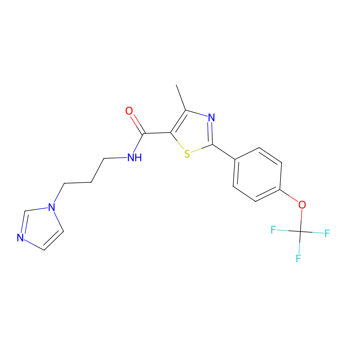 N-[3-(1H-imidazol-1-yl)propyl]-4-methyl-2-[4-(trifluoromethoxy)phenyl]-1,3-thiazole-5-carboxamide molecular structure, CAS 1010903-76-0