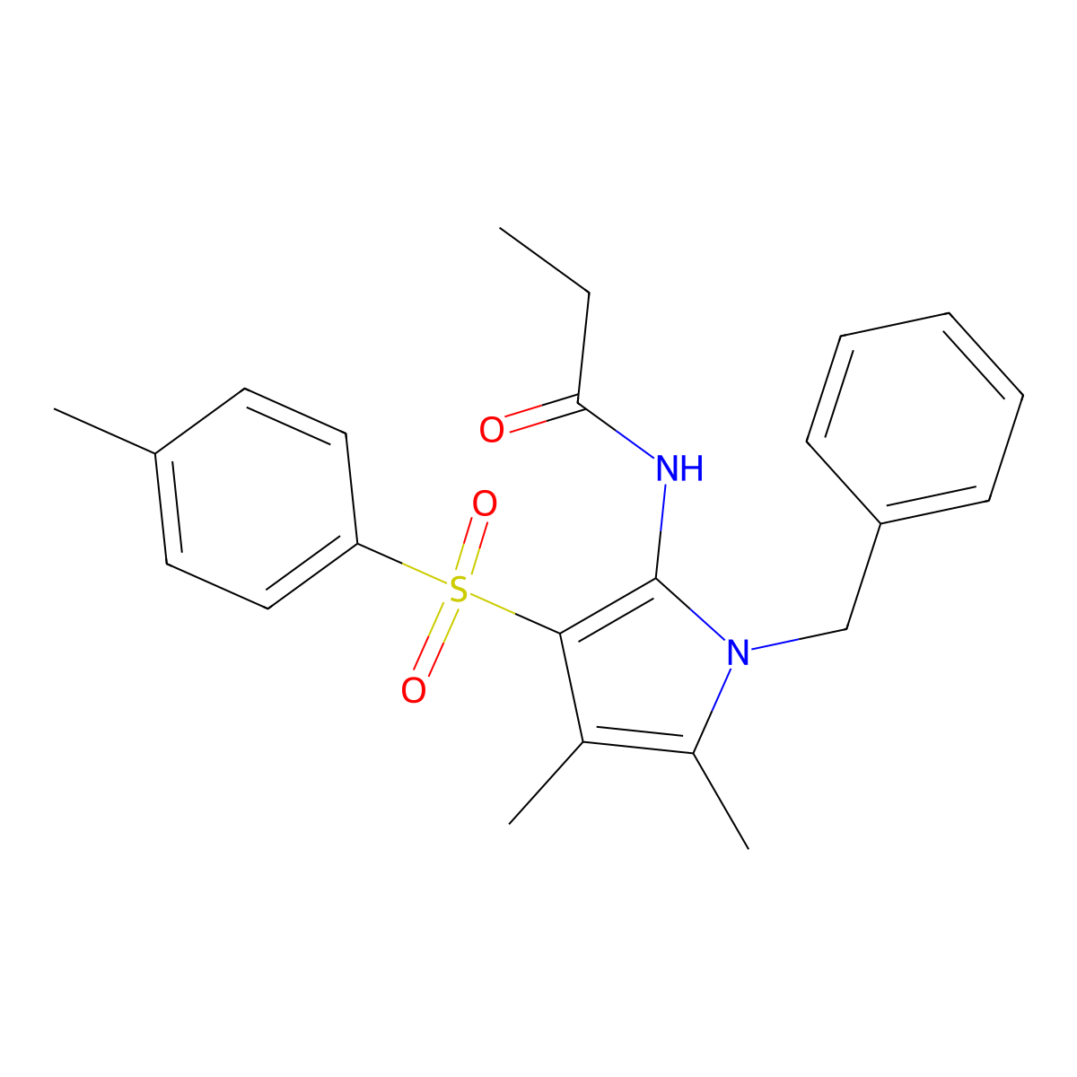 N-{1-benzyl-4,5-dimethyl-3-[(4-methylphenyl)sulfonyl]-1H-pyrrol-2-yl}propanamide molecular structure, CAS 1010903-78-2