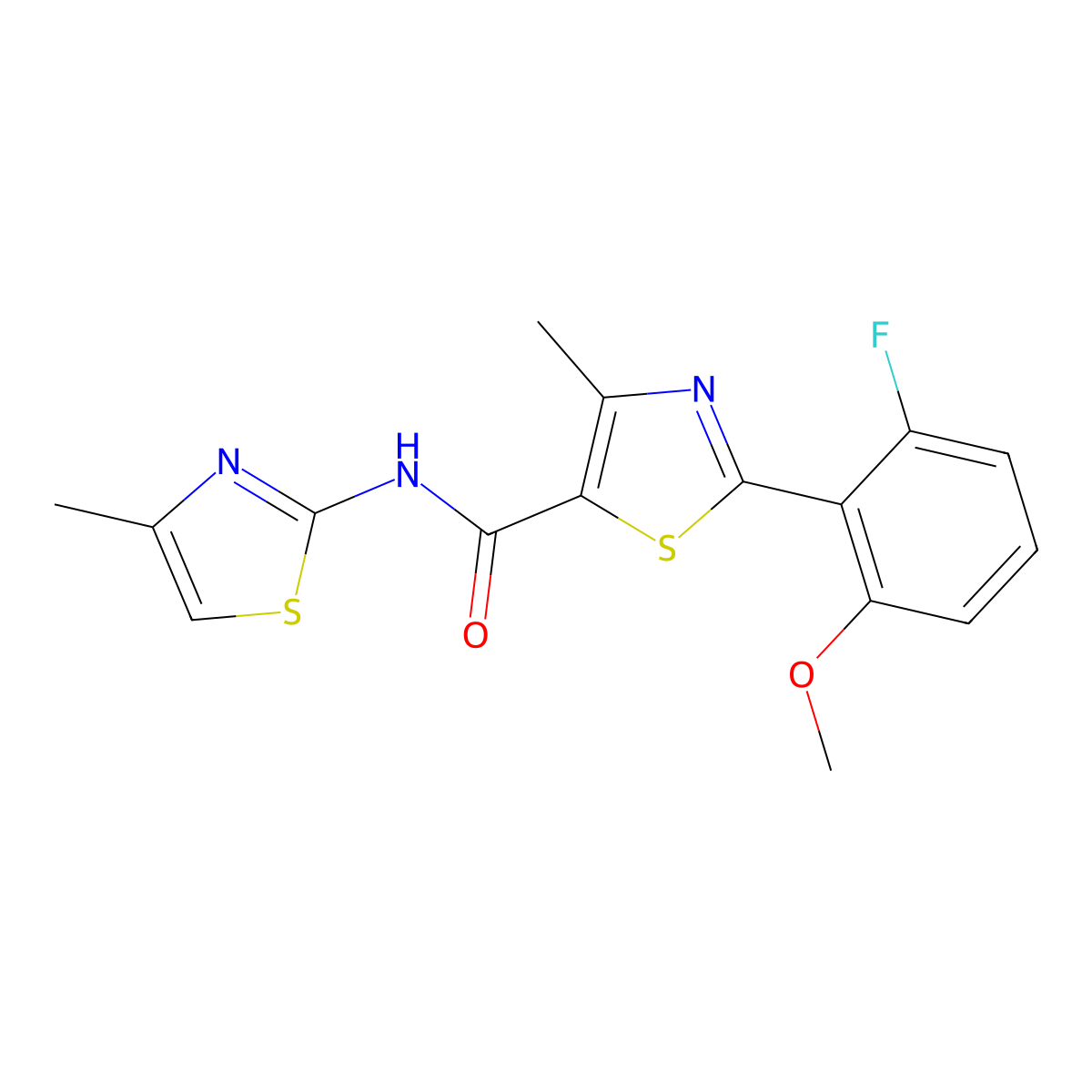 2-(2-fluoro-6-methoxyphenyl)-4-methyl-N~5~-(4-methyl-1,3-thiazol-2-yl)-1,3-thiazole-5-carboxamide molecular structure, CAS 1010904-08-1