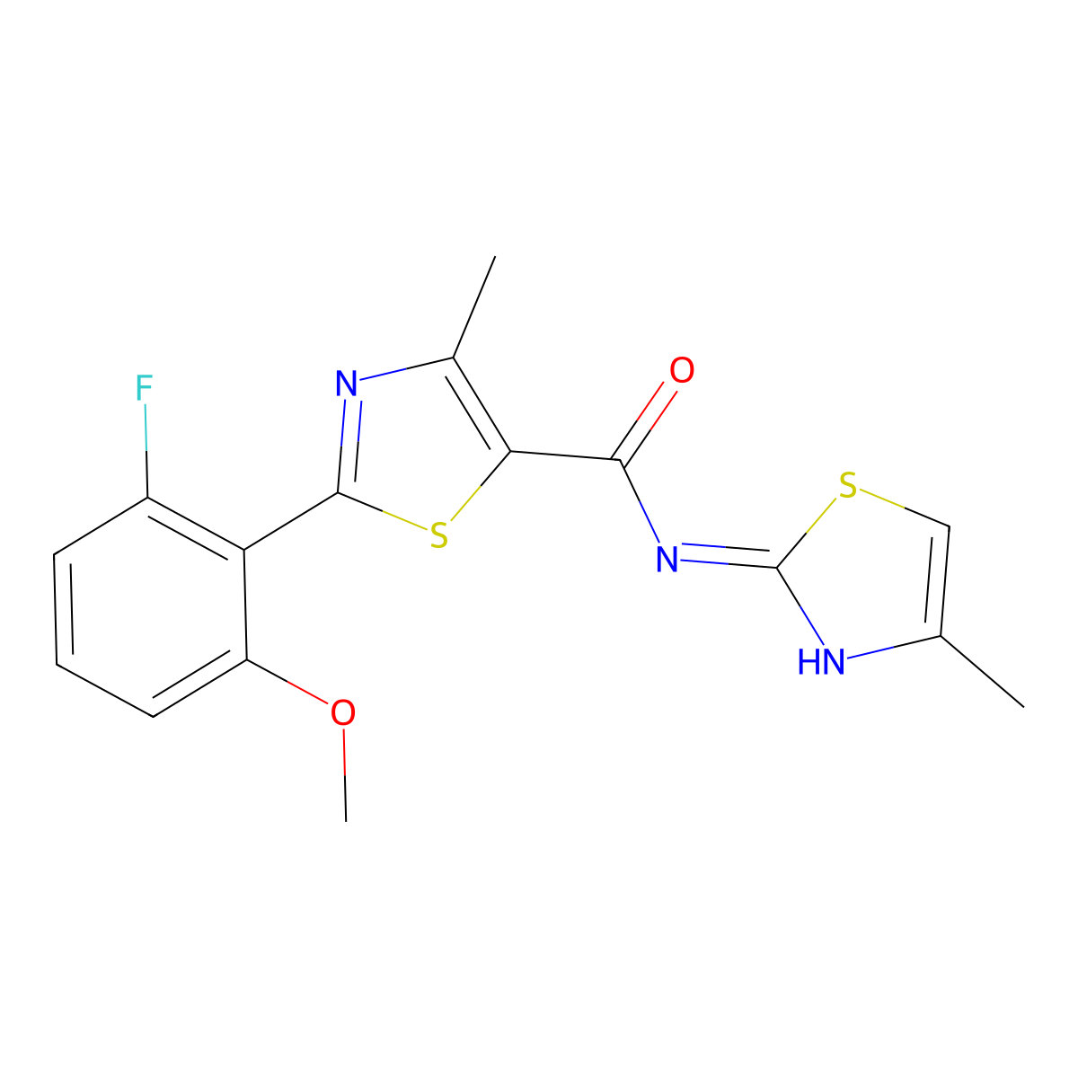 2-(2-fluoro-6-methoxyphenyl)-4-methyl-N~5~-(4-methyl-1,3-thiazol-2-yl)-1,3-thiazole-5-carboxamide molecular structure, CAS 1010904-08-1