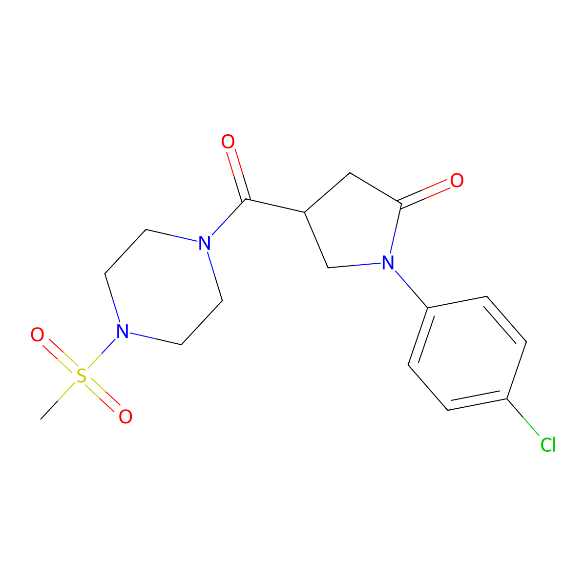 2-Pyrrolidinone, 1-(4-chlorophenyl)-4-[[4-(methylsulfonyl)-1-piperazinyl]carbonyl]- molecular structure, CAS 1010904-12-7