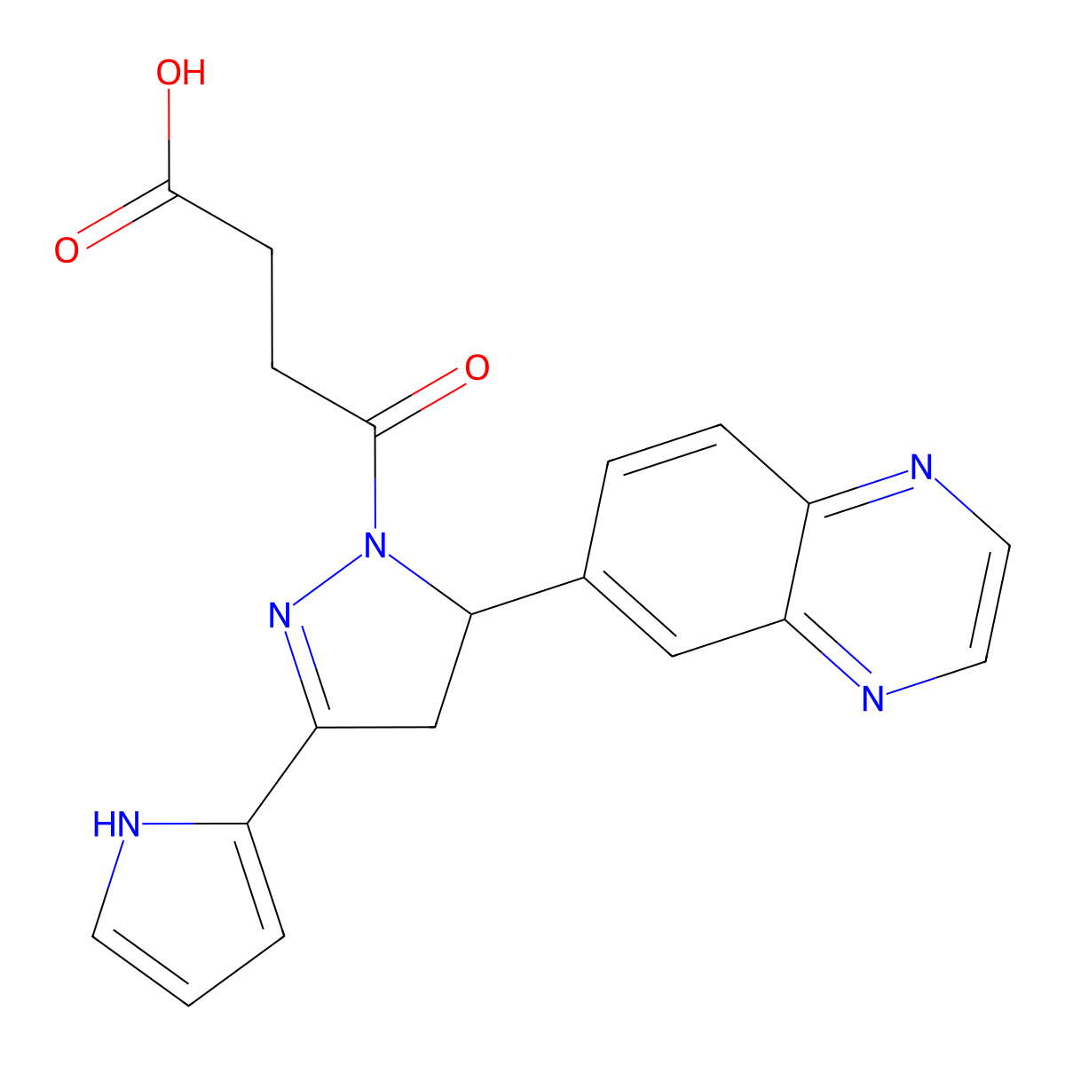 4-(3-(1H-pyrrol-2-yl)-5-(quinoxalin-6-yl)-4,5-dihydro-1H-pyrazol-1-yl)-4-oxobutanoic acid molecular structure, CAS 1010904-15-0