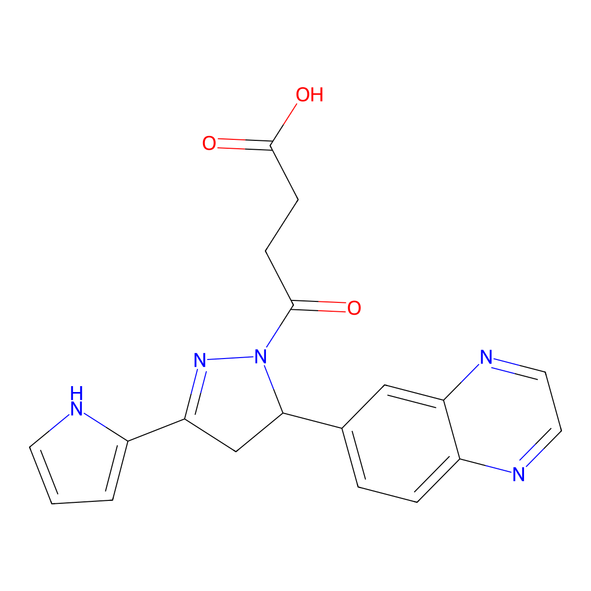 4-(3-(1H-pyrrol-2-yl)-5-(quinoxalin-6-yl)-4,5-dihydro-1H-pyrazol-1-yl)-4-oxobutanoic acid molecular structure, CAS 1010904-15-0