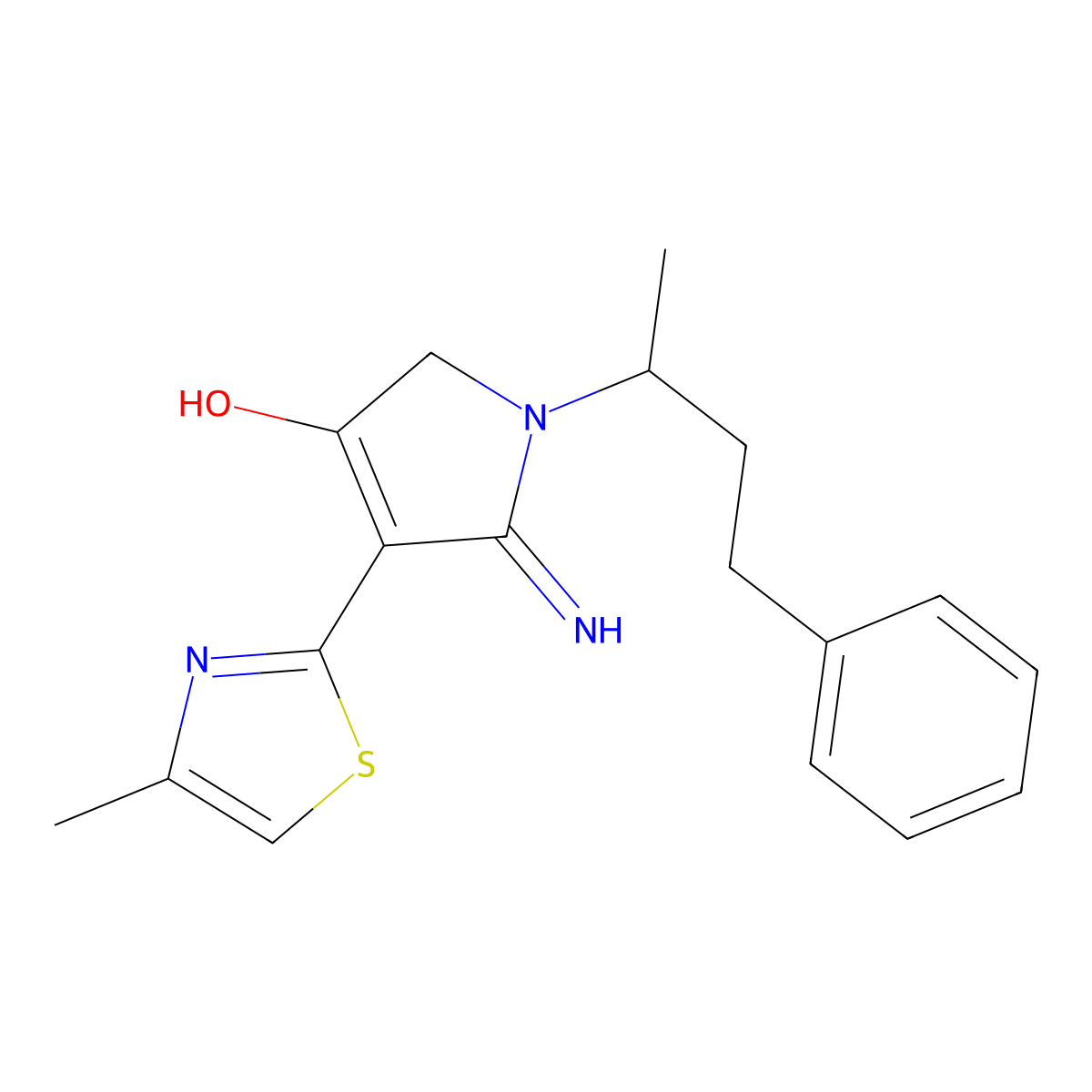 5-amino-1-(1-methyl-3-phenylpropyl)-4-(4-methyl-1,3-thiazol-2-yl)-1,2-dihydro-3H-pyrrol-3-one molecular structure, CAS 1010904-22-9