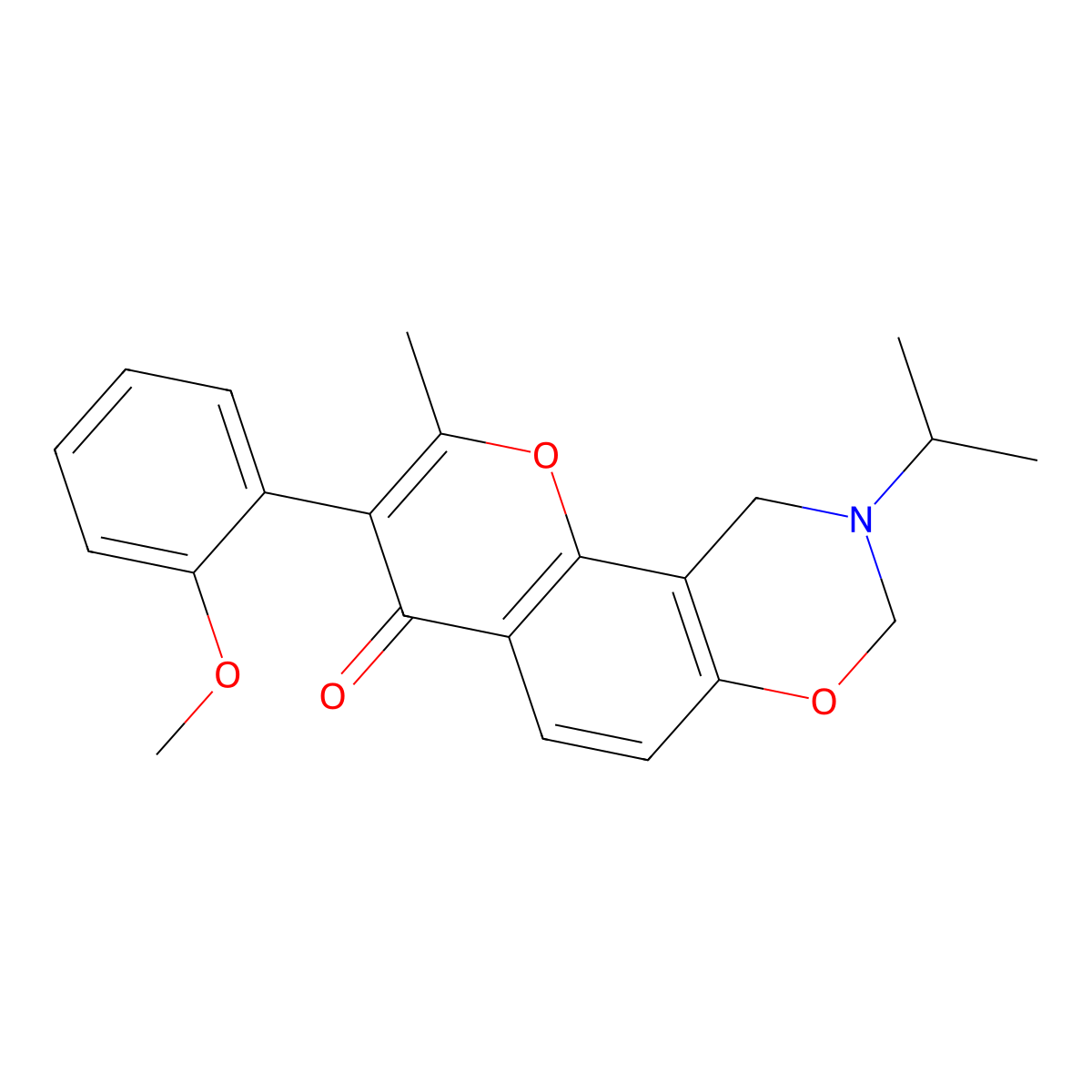 9-isopropyl-3-(2-methoxyphenyl)-2-methyl-9,10-dihydrochromeno[8,7-e][1,3]oxazin-4(8H)-one molecular structure, CAS 1010904-44-5