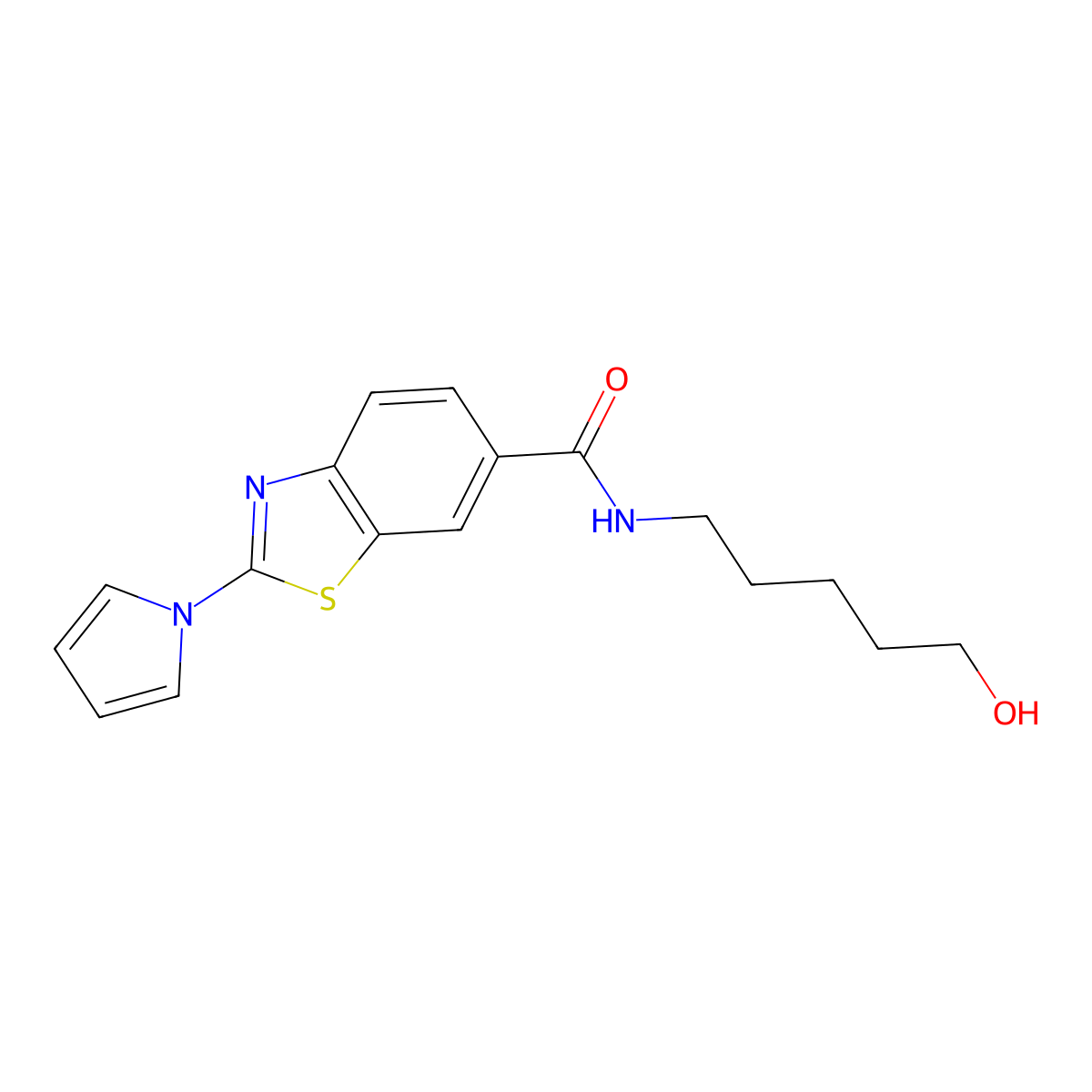 N-(5-hydroxypentyl)-2-(1H-pyrrol-1-yl)-1,3-benzothiazole-6-carboxamide molecular structure, CAS 1010904-46-7