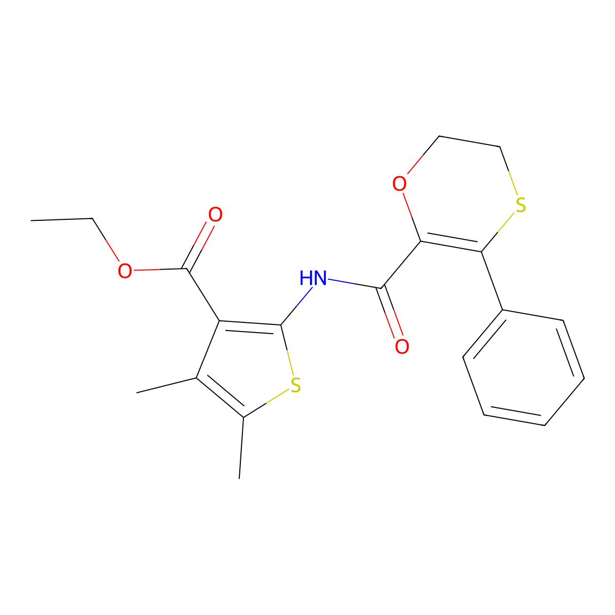Ethyl 4,5-dimethyl-2-{[(3-phenyl-5,6-dihydro-1,4-oxathiin-2-yl)carbonyl]amino}thiophene-3-carboxylate molecular structure, CAS 1010904-53-6