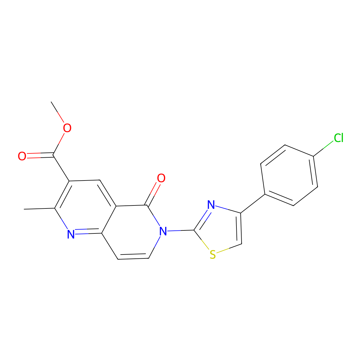 Methyl 6-[4-(4-chlorophenyl)-1,3-thiazol-2-yl]-2-methyl-5-oxo-5,6-dihydro-1,6-naphthyridine-3-carboxylate molecular structure, CAS 1010904-55-8